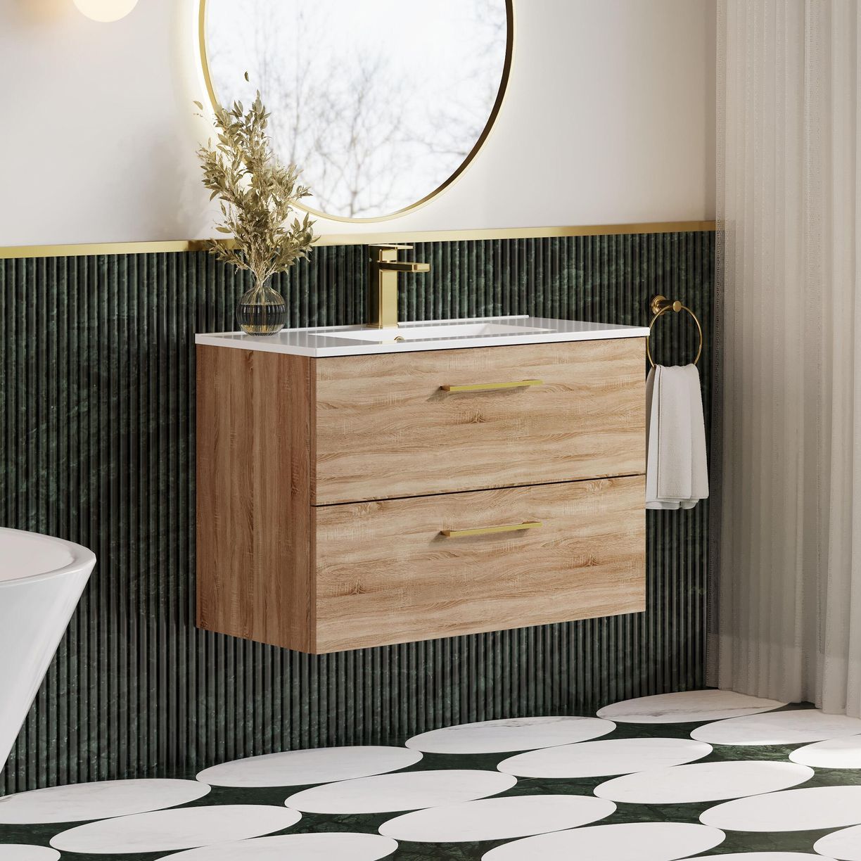 800mm WH 2-Drawer Vanity & Basin 2 - Bleached Cuneo Oak