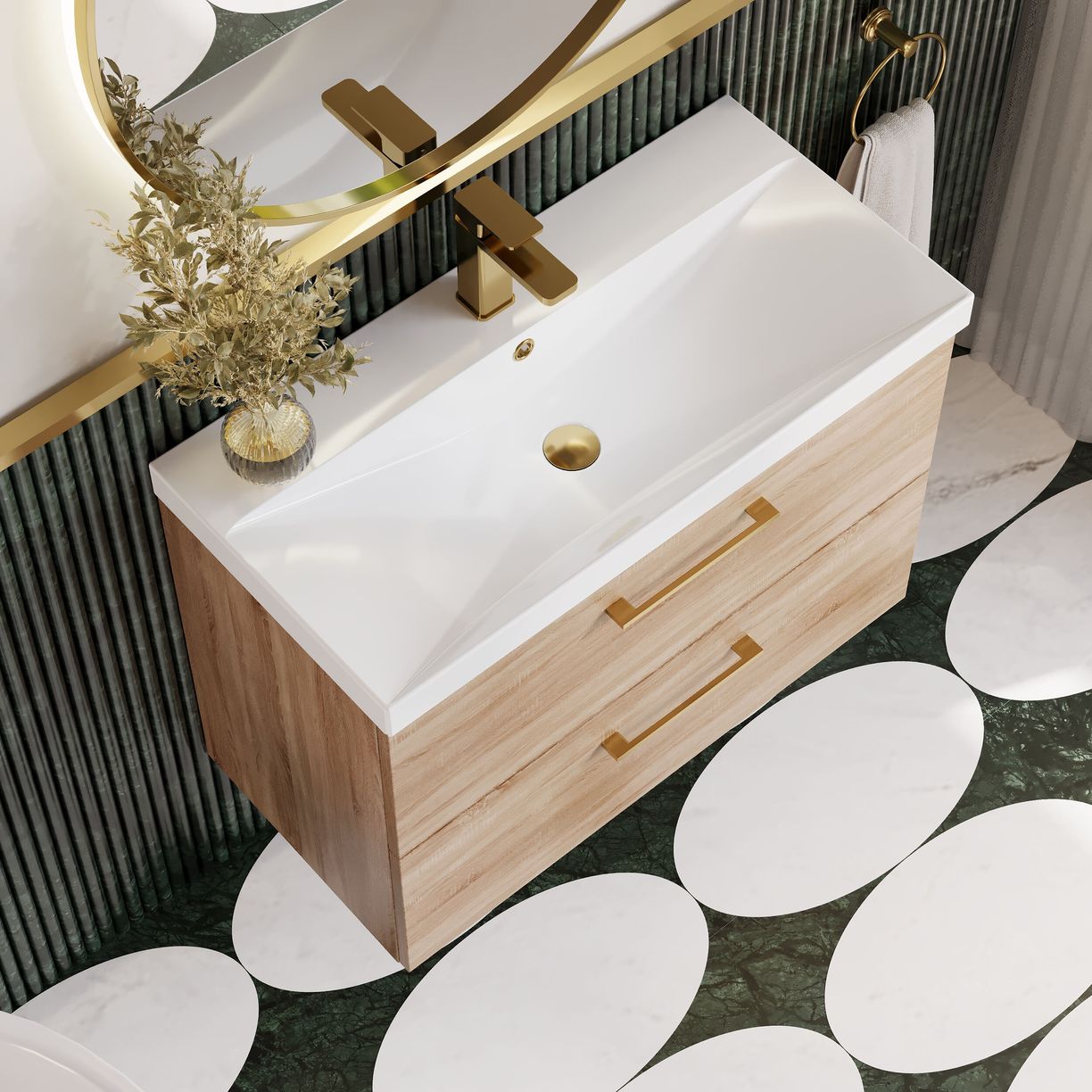 800mm WH 2-Drawer Vanity & Basin 3 - Bleached Cuneo Oak