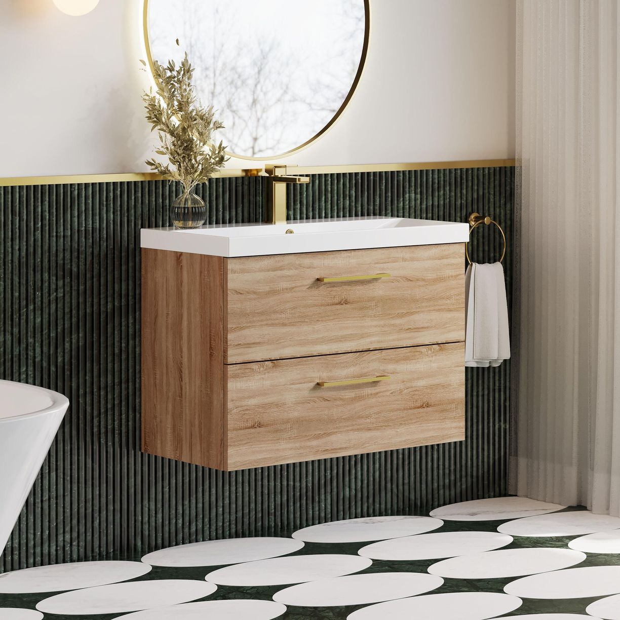800mm WH 2-Drawer Vanity & Basin 3 - Bleached Cuneo Oak