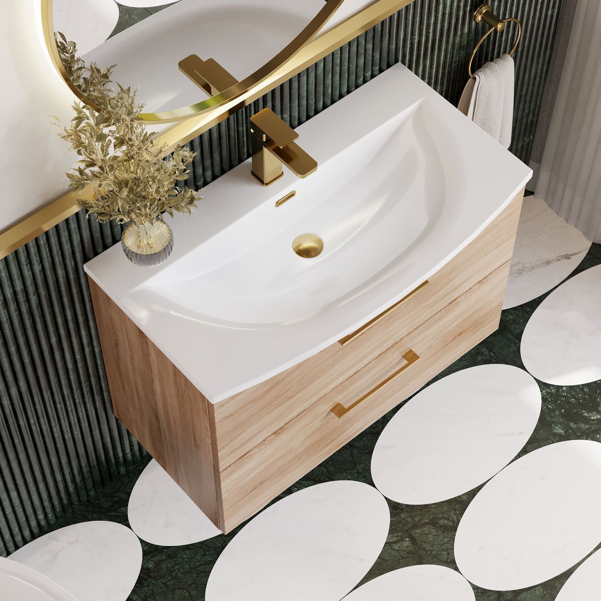 800mm WH 2-Drawer Vanity & Basin 4 - Bleached Cuneo Oak