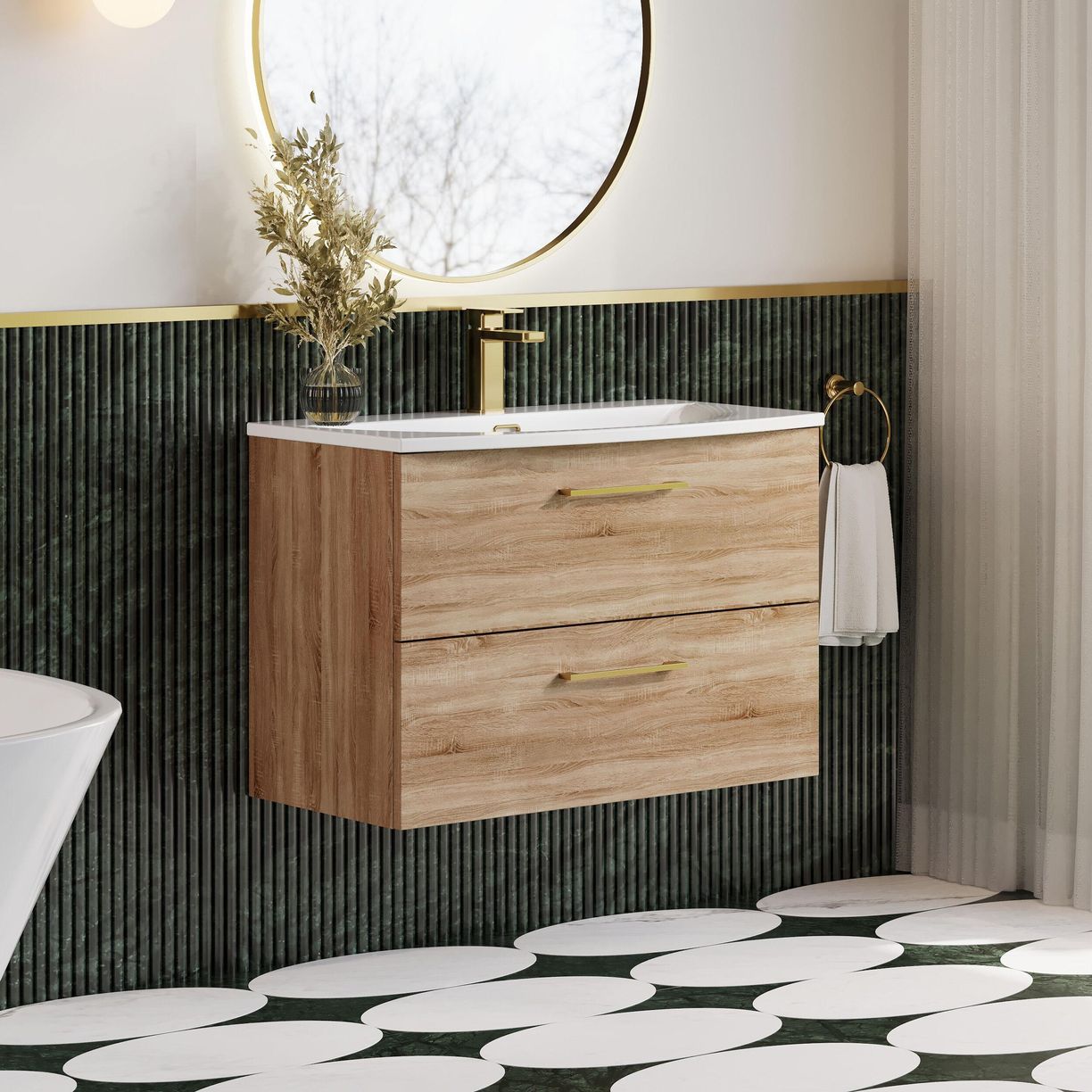 800mm WH 2-Drawer Vanity & Basin 4 - Bleached Cuneo Oak