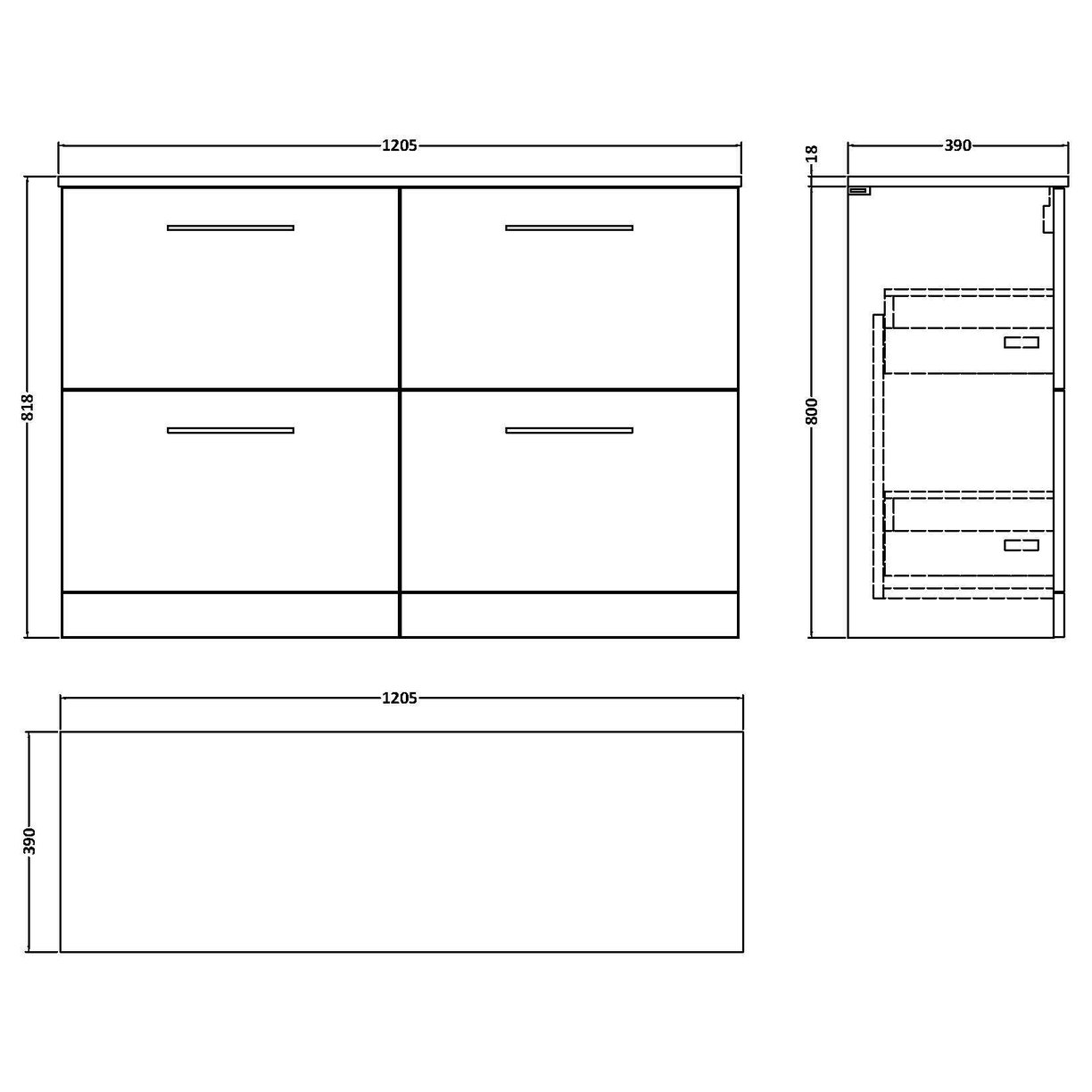 1200mm FS 4-Drawer Vanity & Worktop - Bleached Cuneo Oak