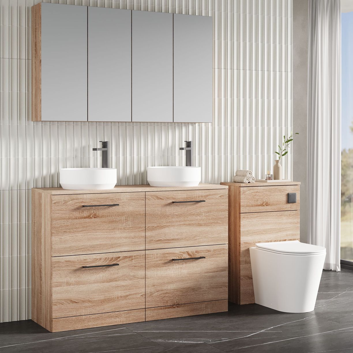 1200mm FS 4-Drawer Vanity & Worktop - Bleached Cuneo Oak