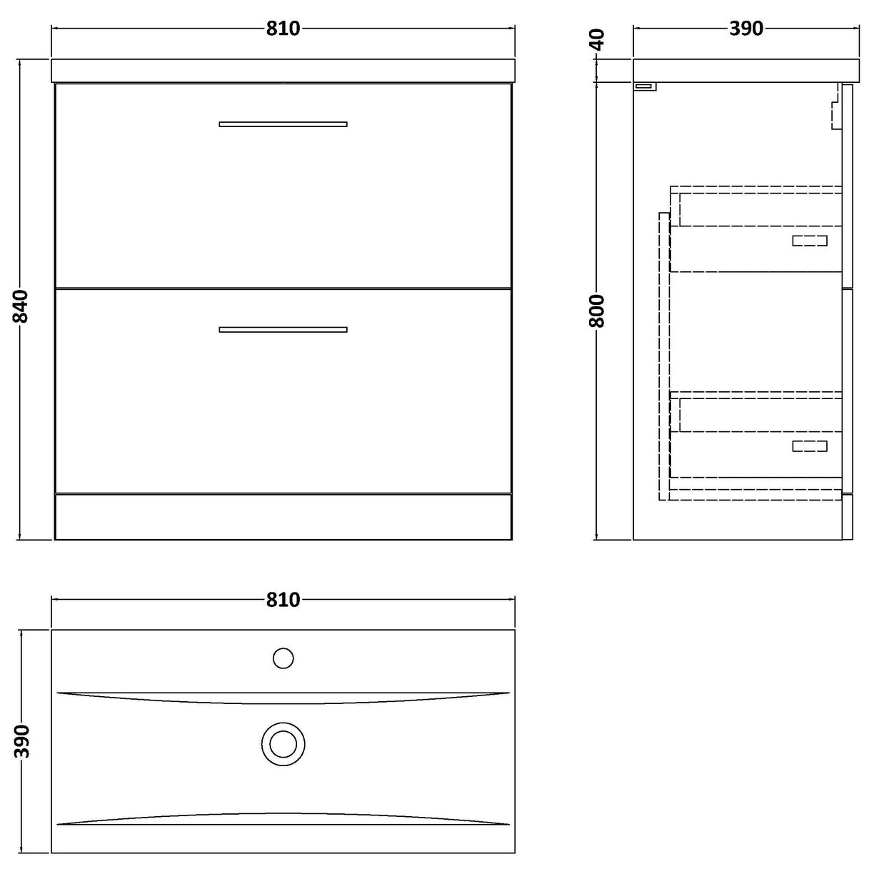 800mm FS 2-Drawer Vanity & Basin 1 - Bleached Cuneo Oak