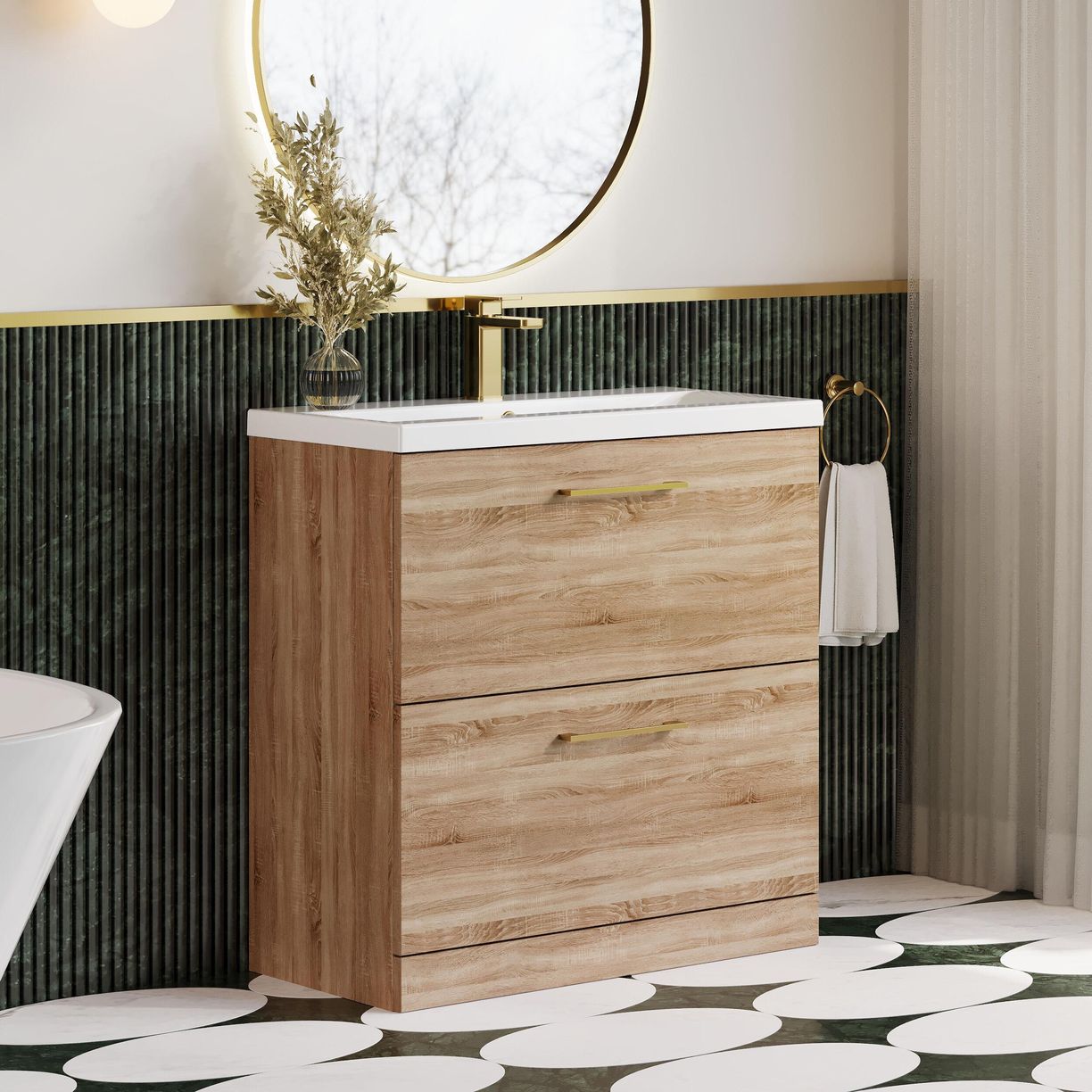 800mm FS 2-Drawer Vanity & Basin 1 - Bleached Cuneo Oak
