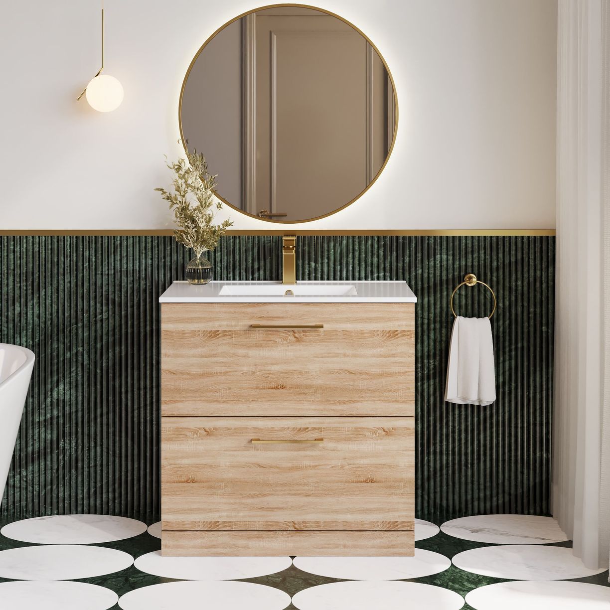 800mm FS 2-Drawer Vanity & Basin 2 - Bleached Cuneo Oak