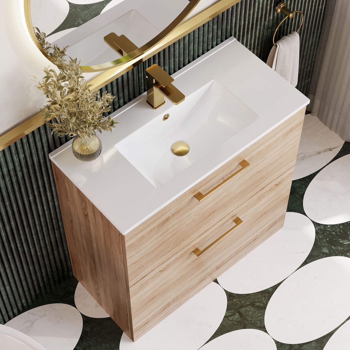 800mm FS 2-Drawer Vanity & Basin 2 - Bleached Cuneo Oak
