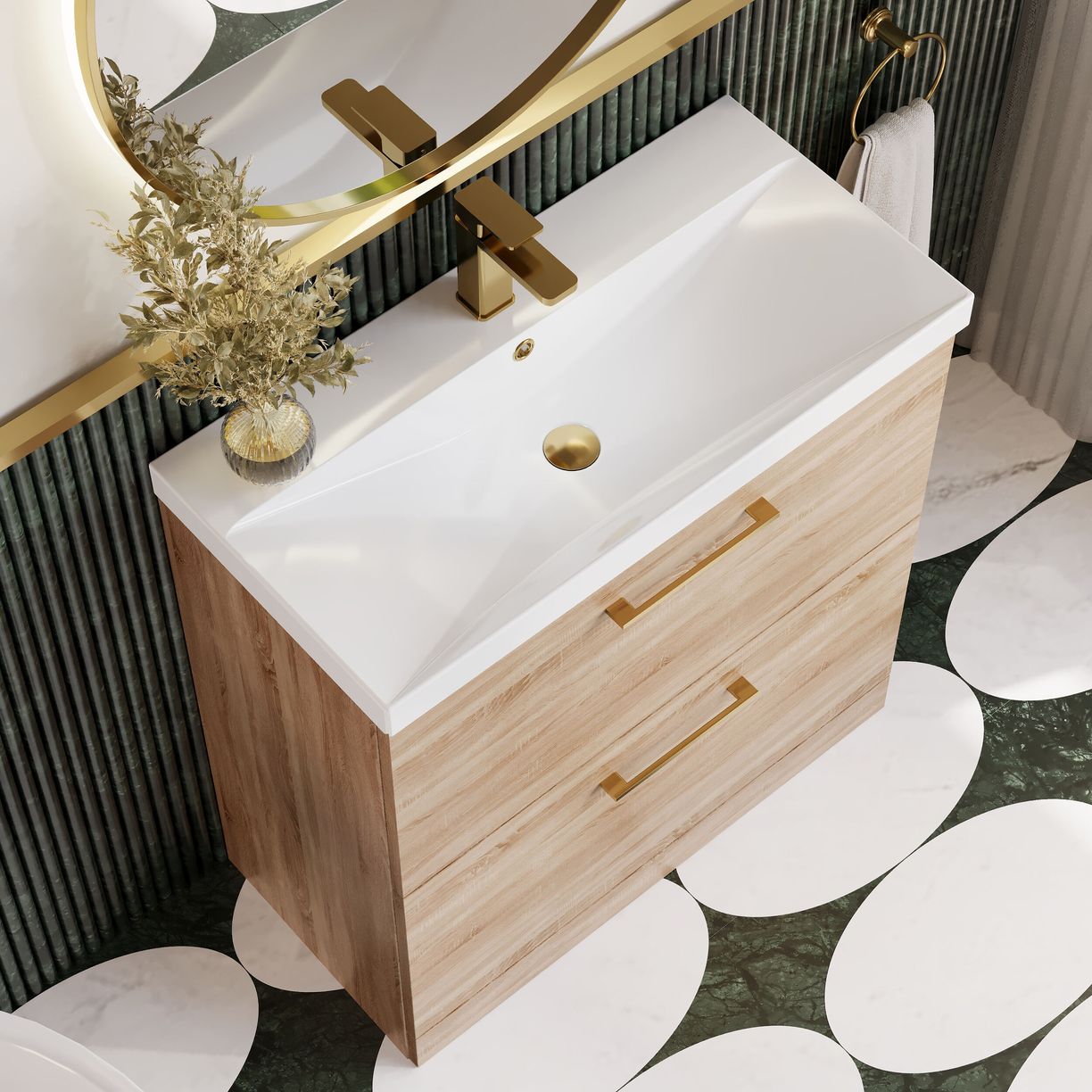 800mm FS 2-Drawer Vanity & Basin 3 - Bleached Cuneo Oak