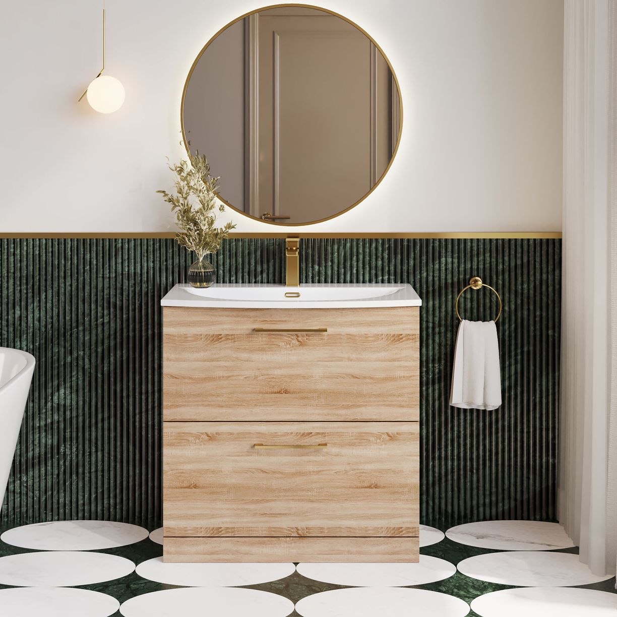 800mm FS 2-Drawer Vanity & Basin 4 - Bleached Cuneo Oak