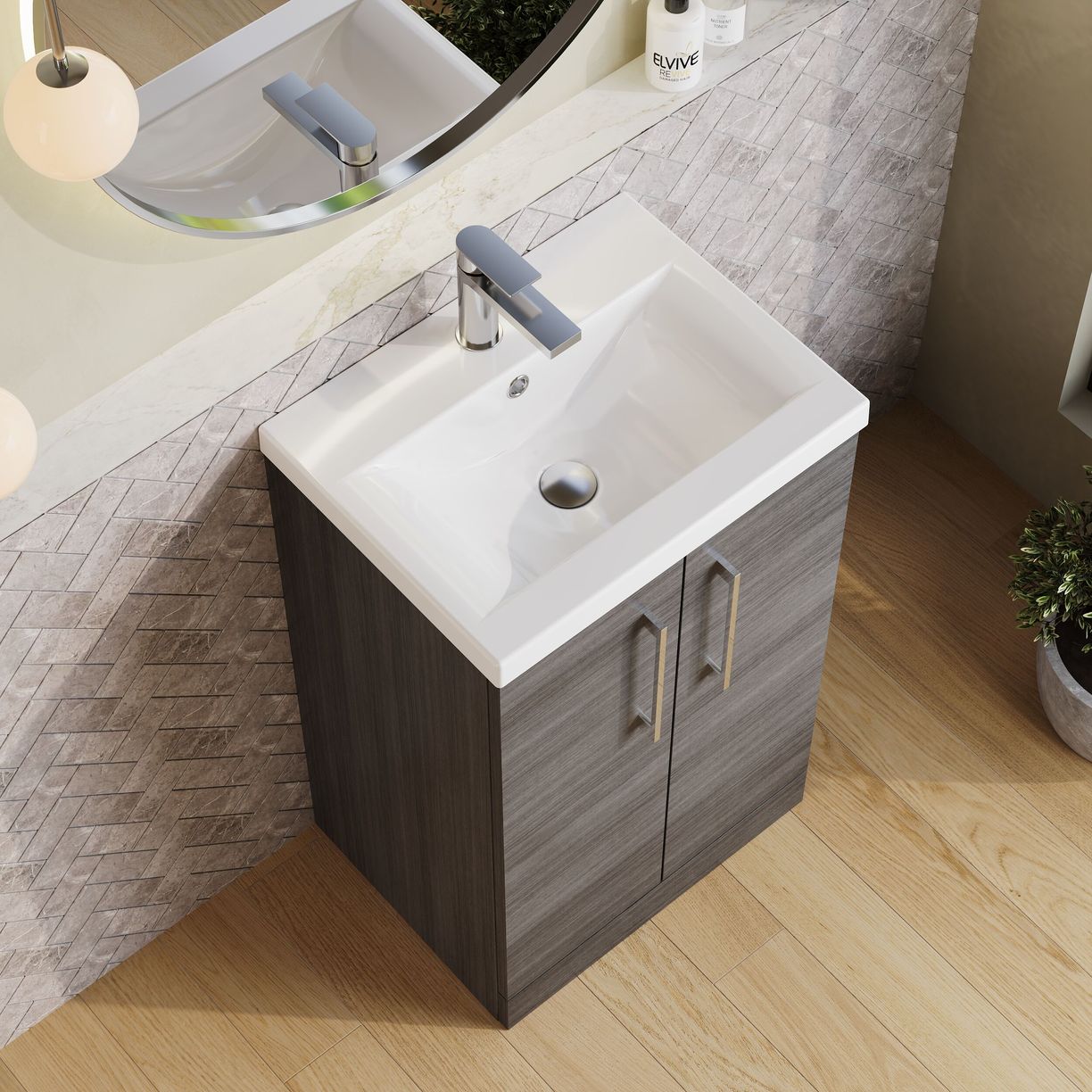 500mm FS 2-Door Vanity & Basin 1 - Anthracite Woodgrain