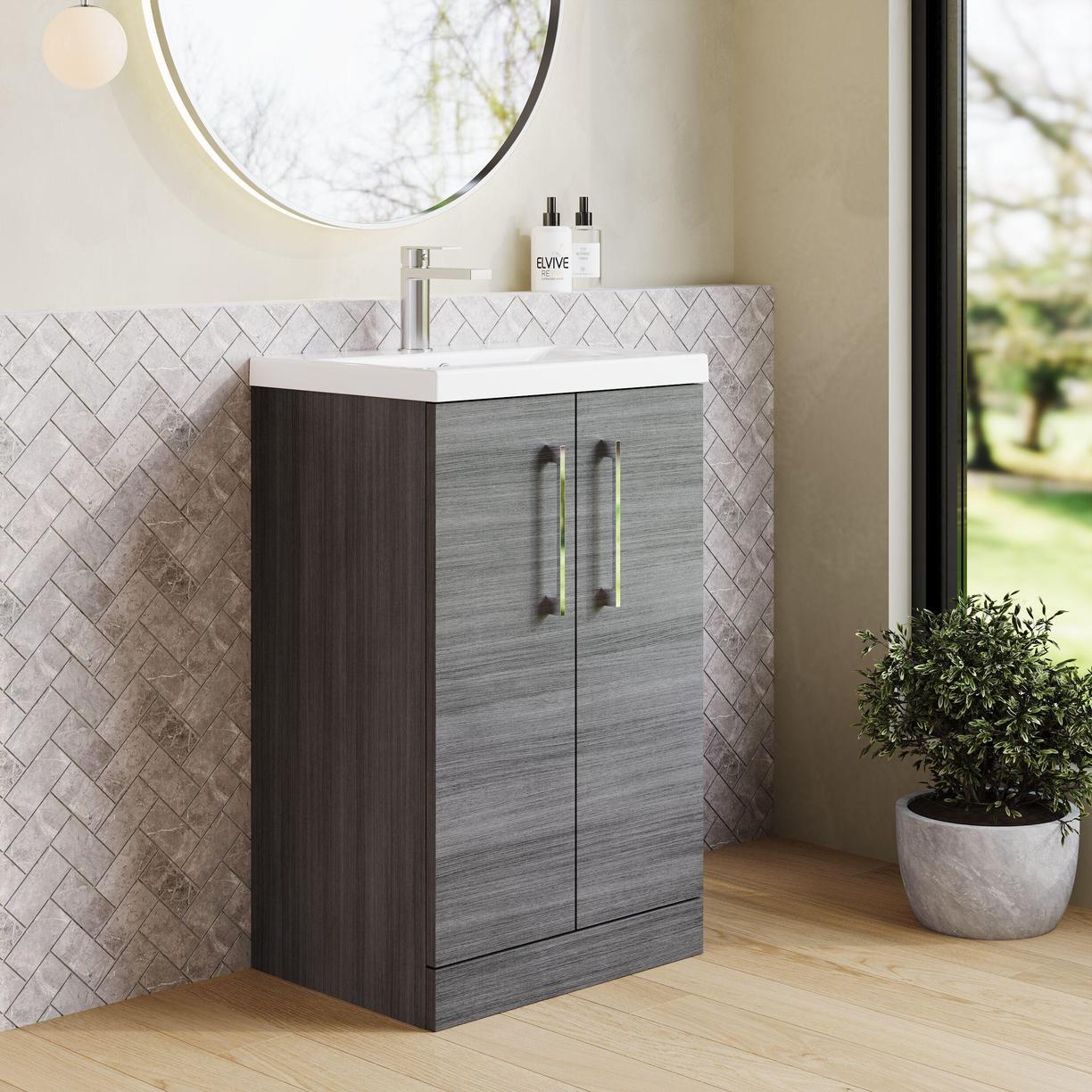 500mm FS 2-Door Vanity & Basin 1 - Anthracite Woodgrain