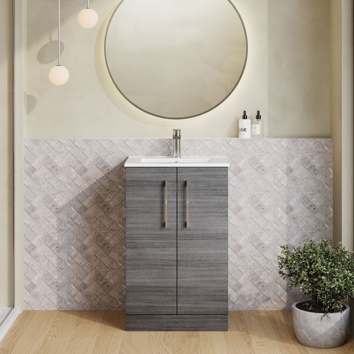 500mm FS 2-Door Vanity & Basin 2 - Anthracite Woodgrain