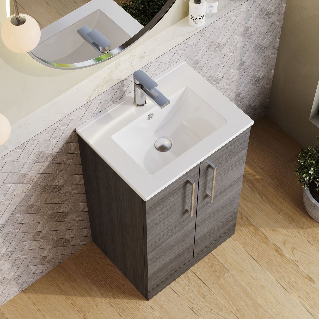500mm FS 2-Door Vanity & Basin 2 - Anthracite Woodgrain