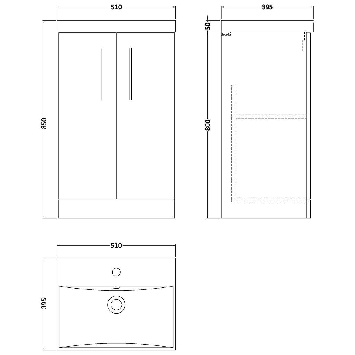 500mm FS 2-Door Vanity & Basin 3 - Anthracite Woodgrain