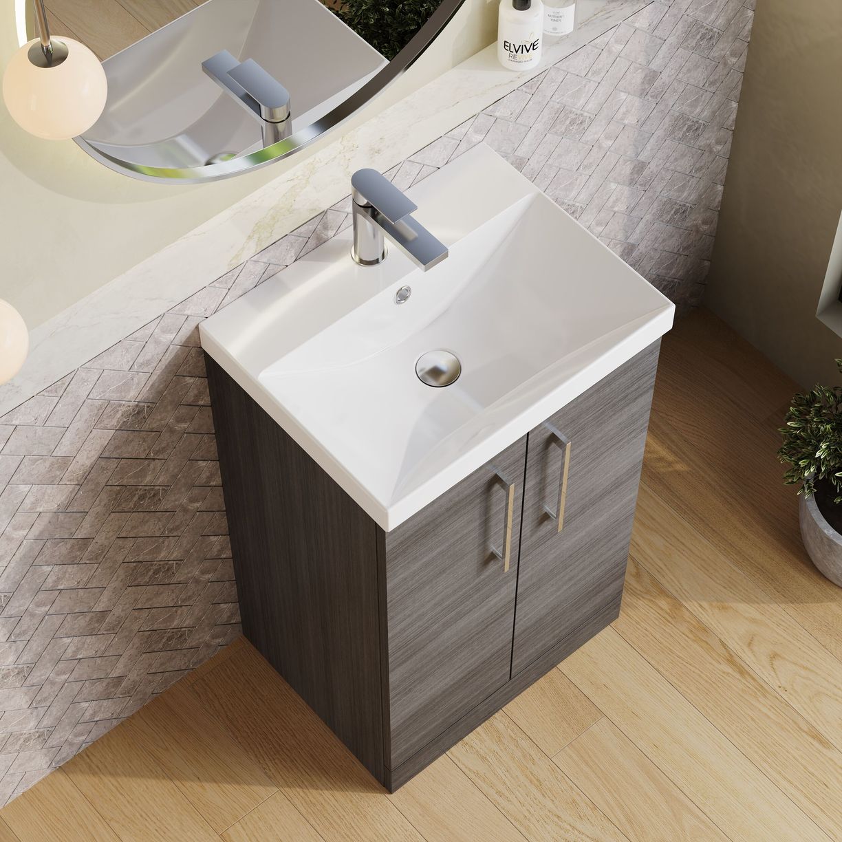 500mm FS 2-Door Vanity & Basin 3 - Anthracite Woodgrain