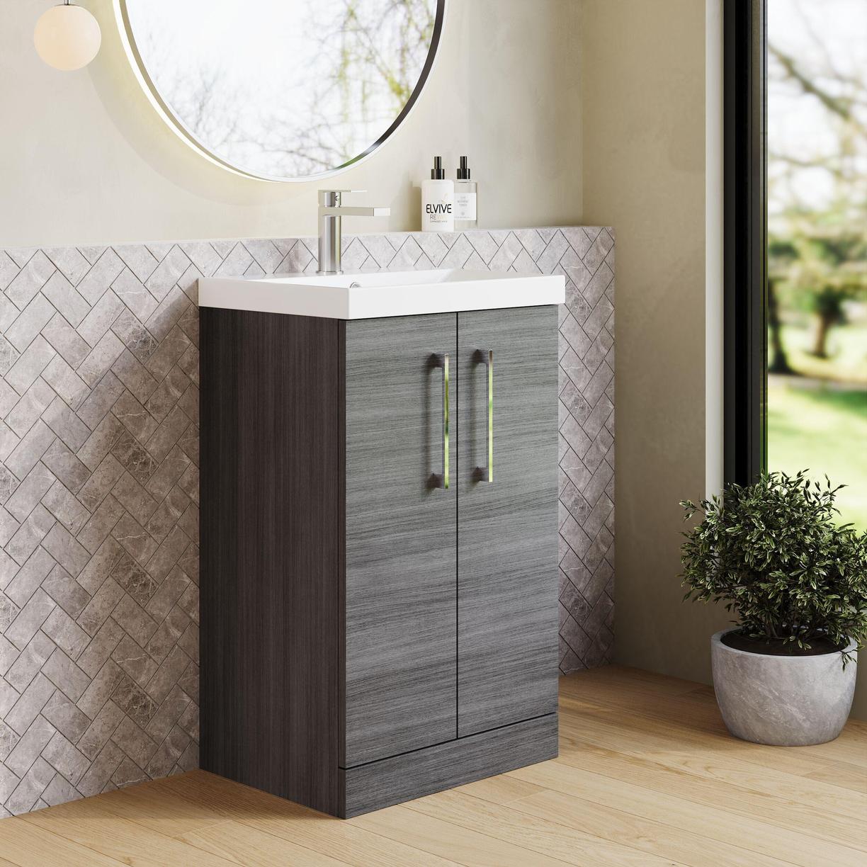 500mm FS 2-Door Vanity & Basin 3 - Anthracite Woodgrain