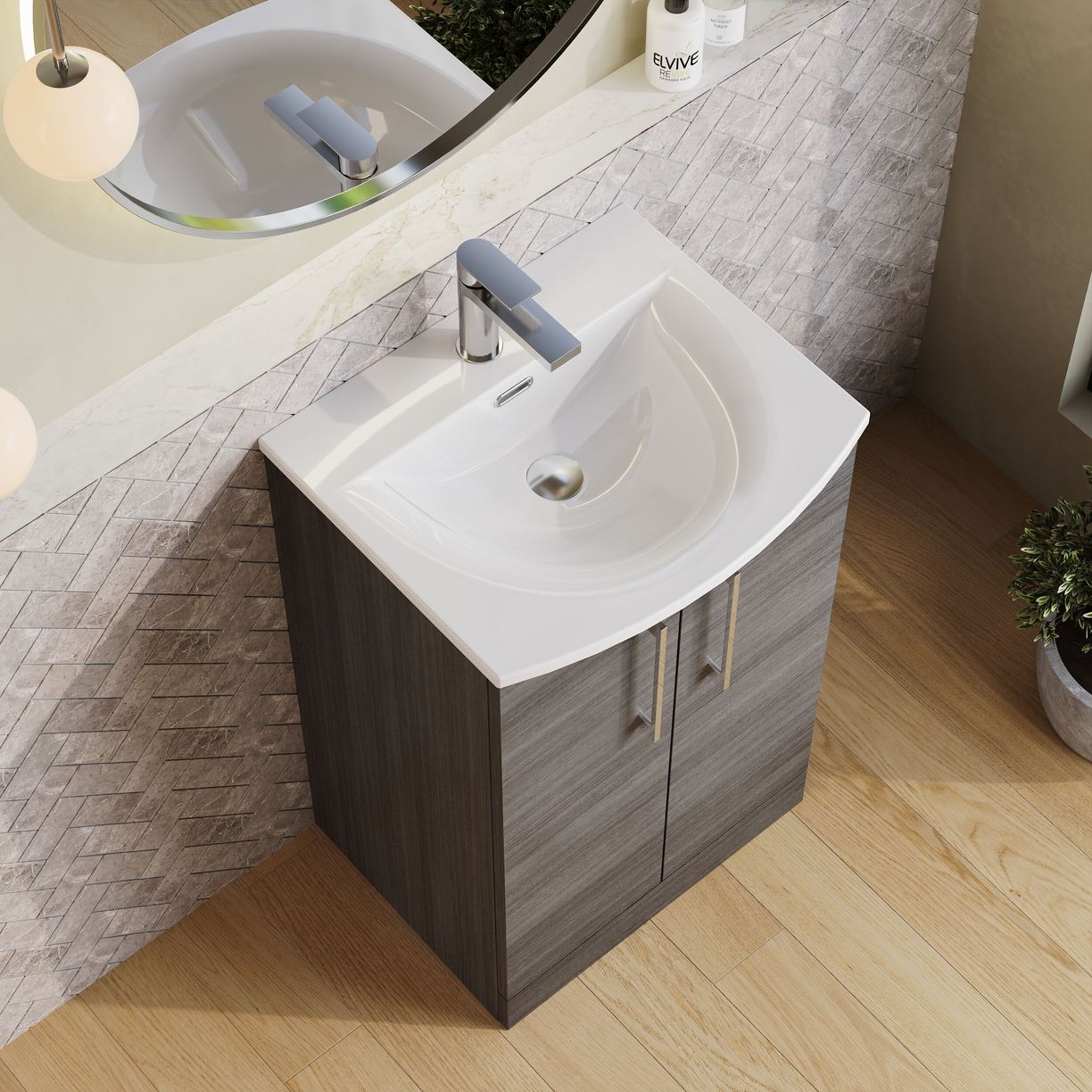 500mm FS 2-Door Vanity & Basin 4 - Anthracite Woodgrain