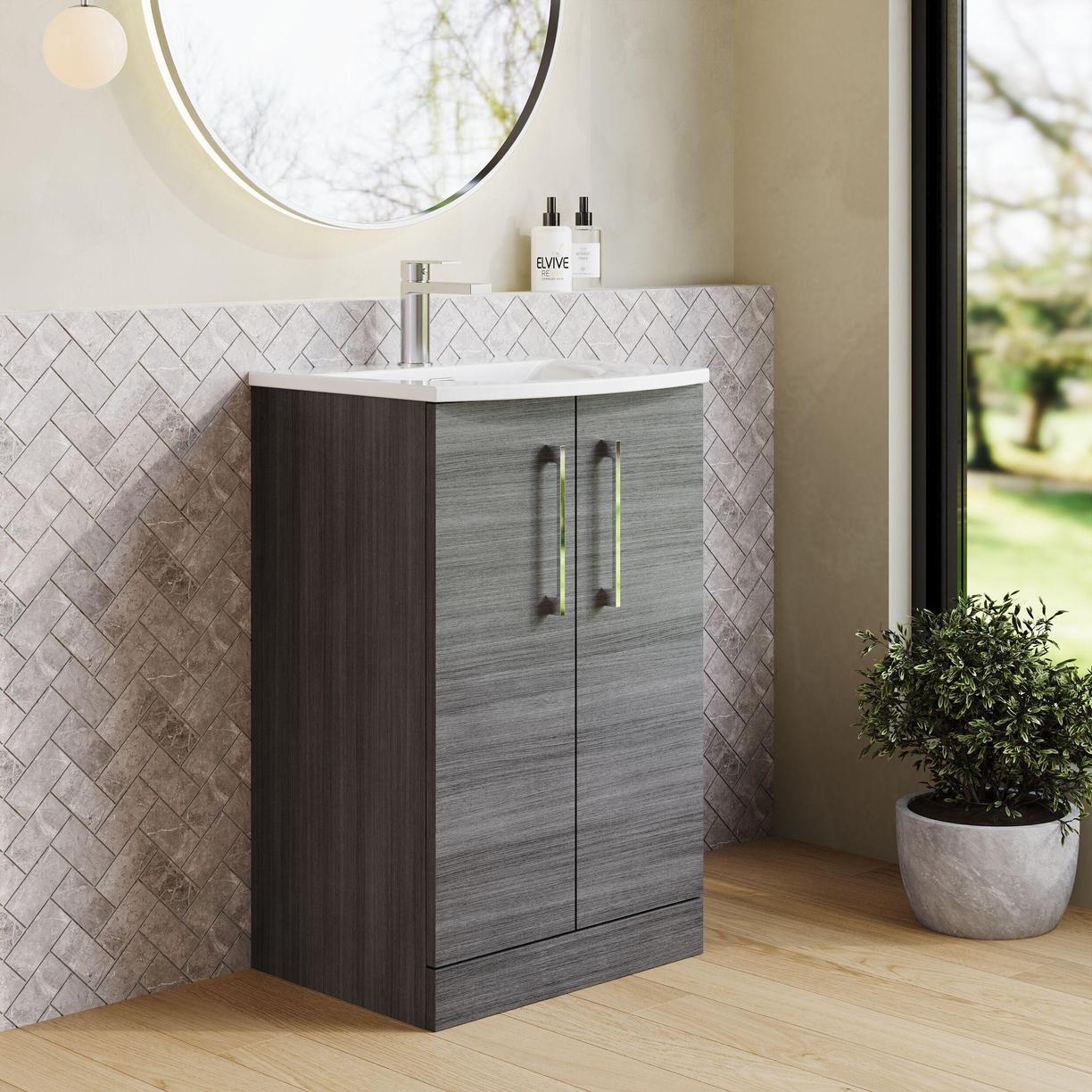 500mm FS 2-Door Vanity & Basin 4 - Anthracite Woodgrain