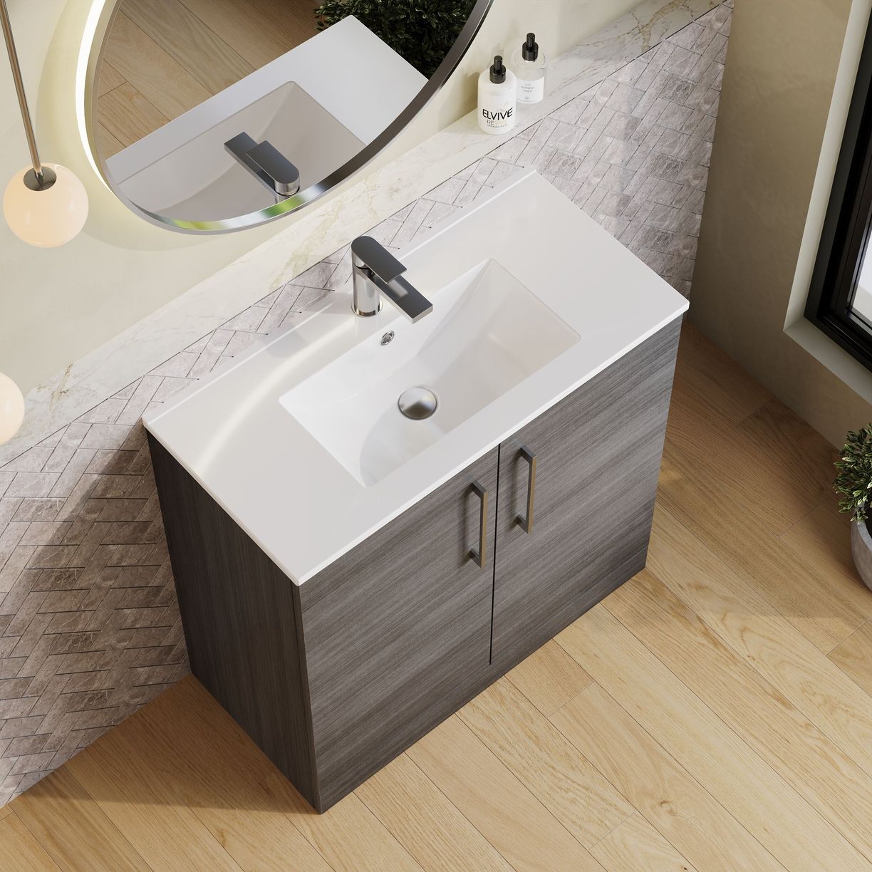 800mm FS 2-Door Vanity & Basin 2 - Anthracite Woodgrain