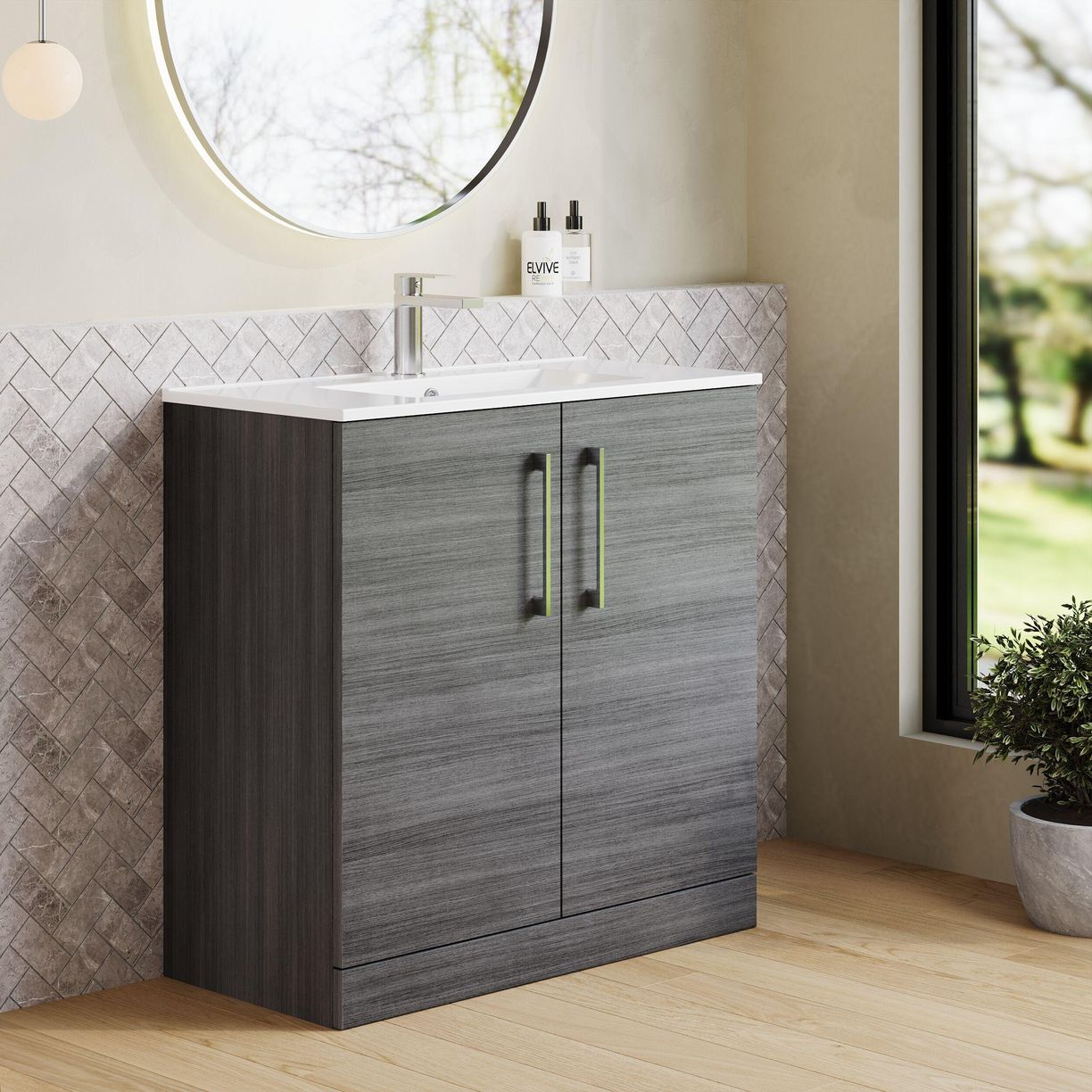 800mm FS 2-Door Vanity & Basin 2 - Anthracite Woodgrain