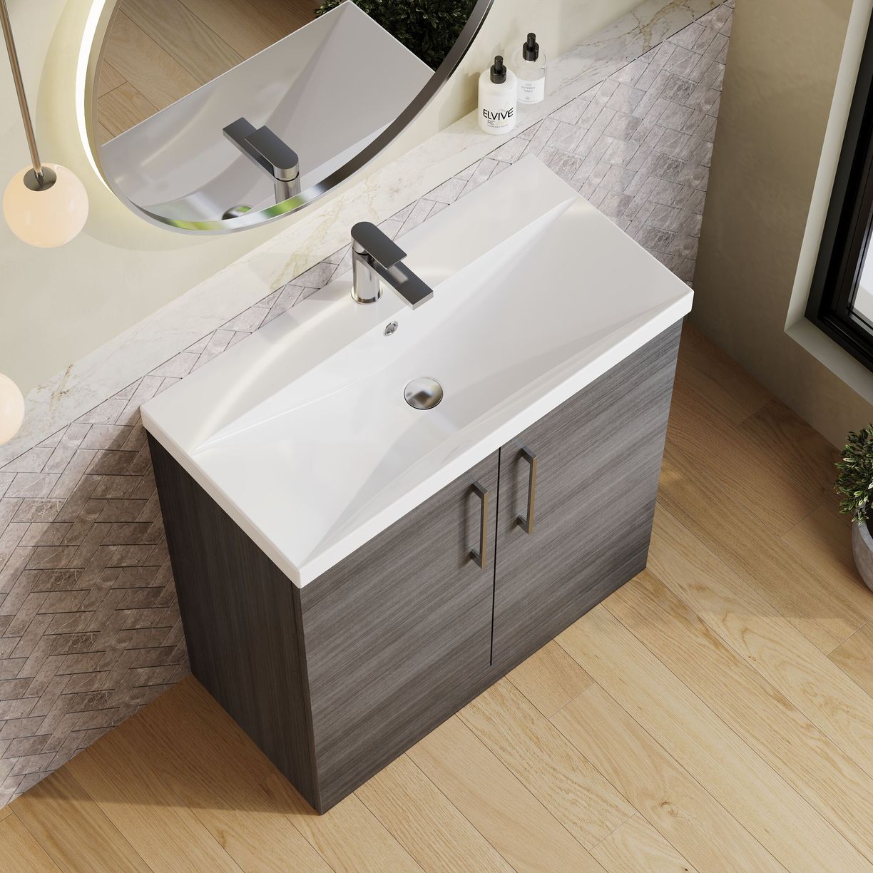 800mm FS 2-Door Vanity & Basin 3 - Anthracite Woodgrain