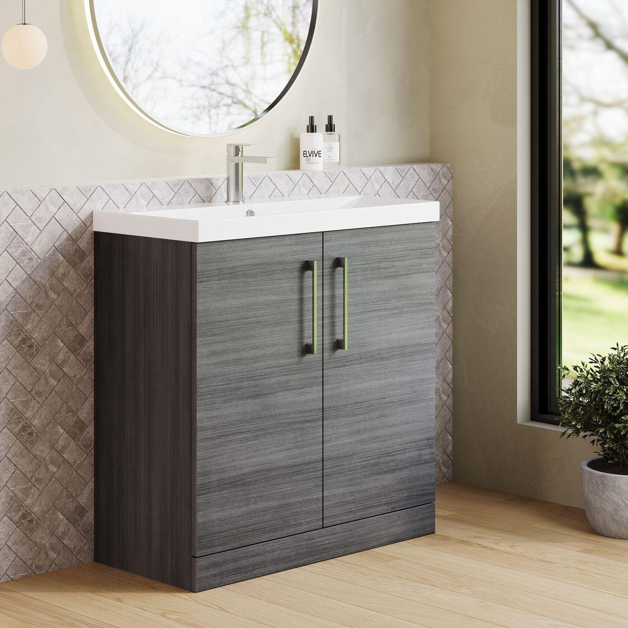 800mm FS 2-Door Vanity & Basin 3 - Anthracite Woodgrain