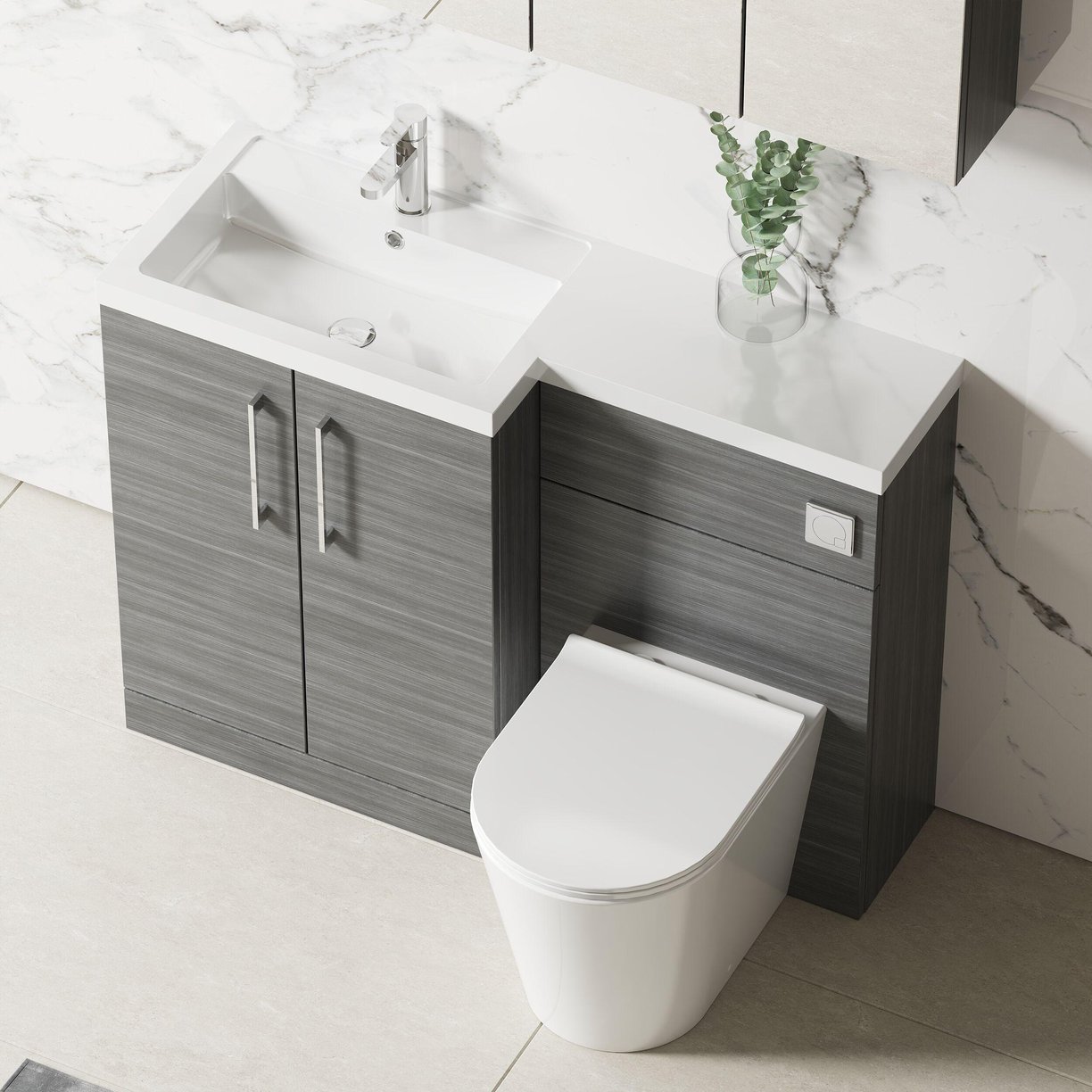 1100 390mm Combination Unit LH - Grey Woodgrain