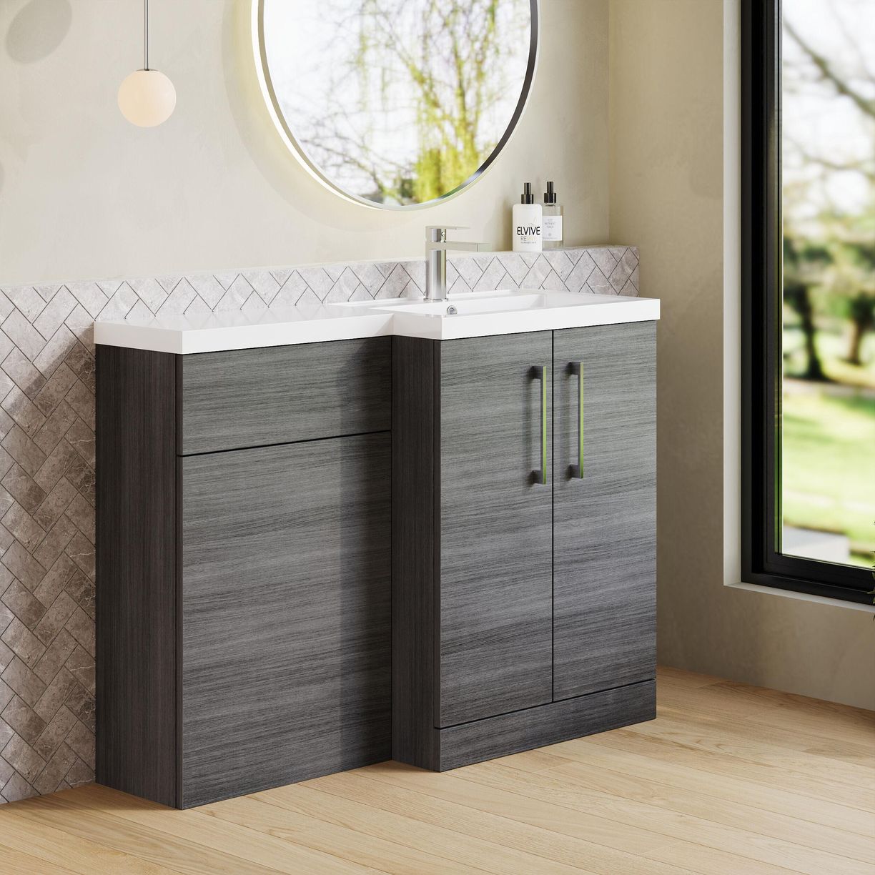 1100 390mm Combination Unit RH - Grey Woodgrain