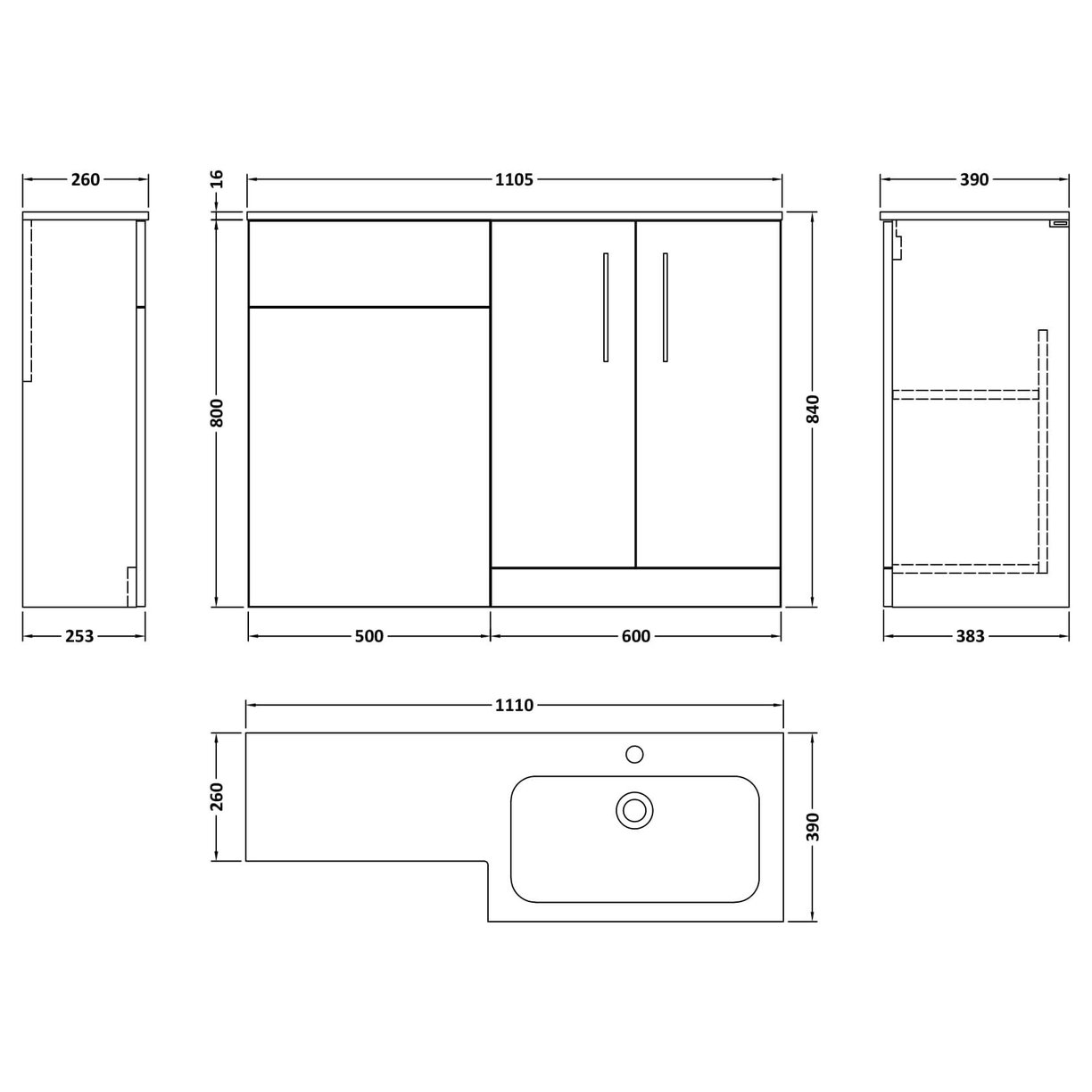 1100mm Right Hand Combination