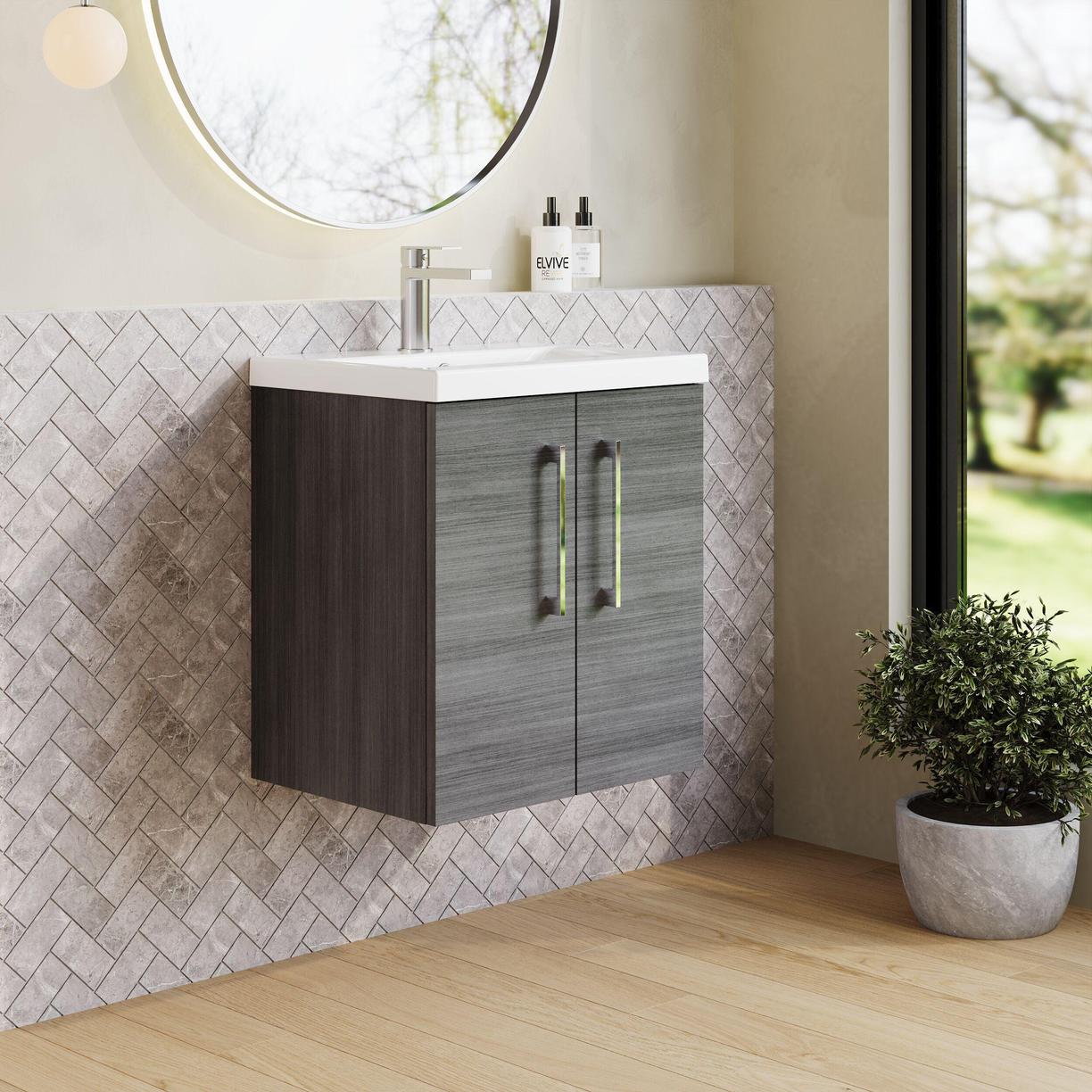 500mm WH 2-Door Vanity & Basin 1 - Anthracite Woodgrain