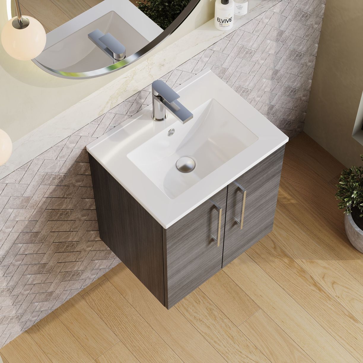 500mm WH 2-Door Vanity & Basin 2 - Anthracite Woodgrain