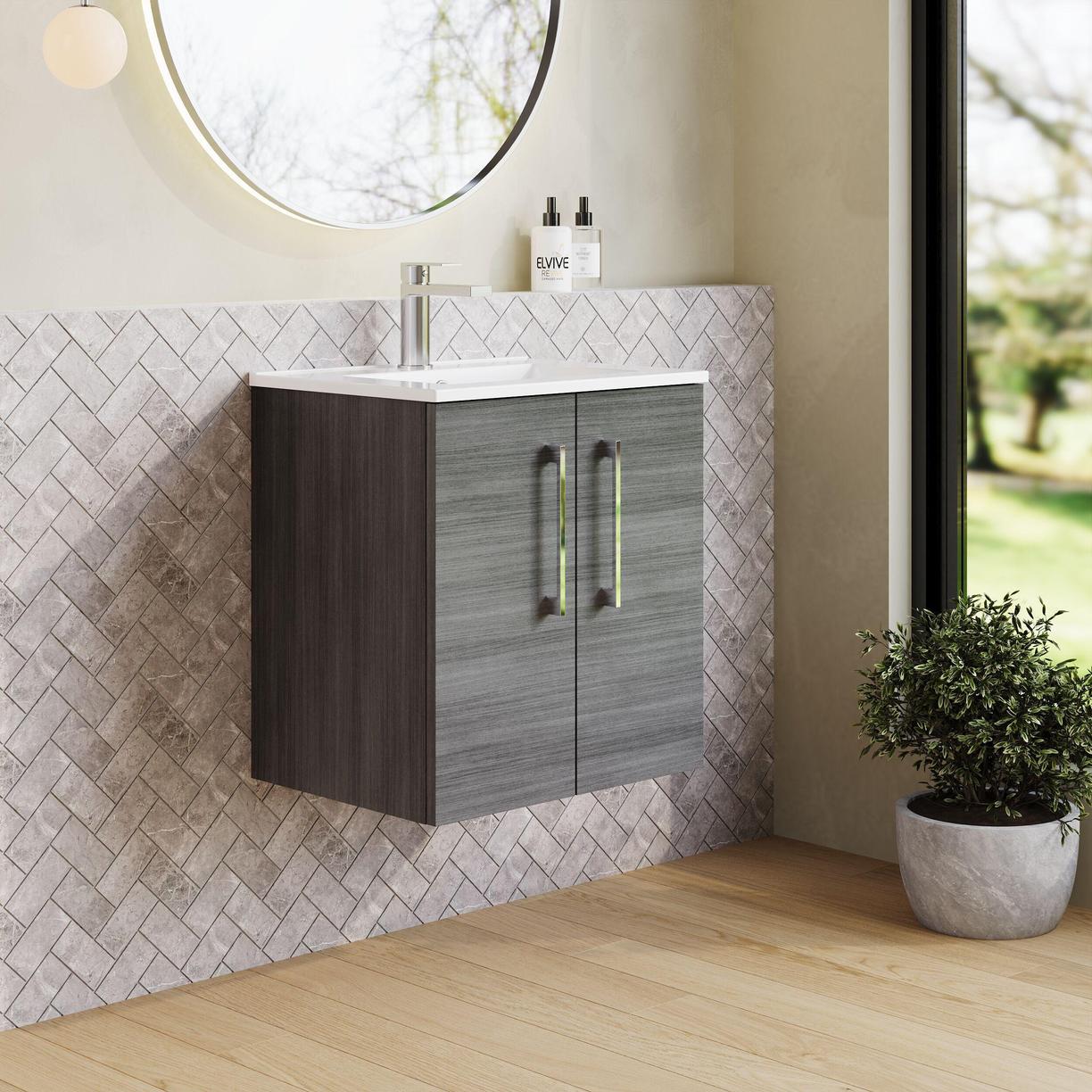 500mm WH 2-Door Vanity & Basin 2 - Anthracite Woodgrain