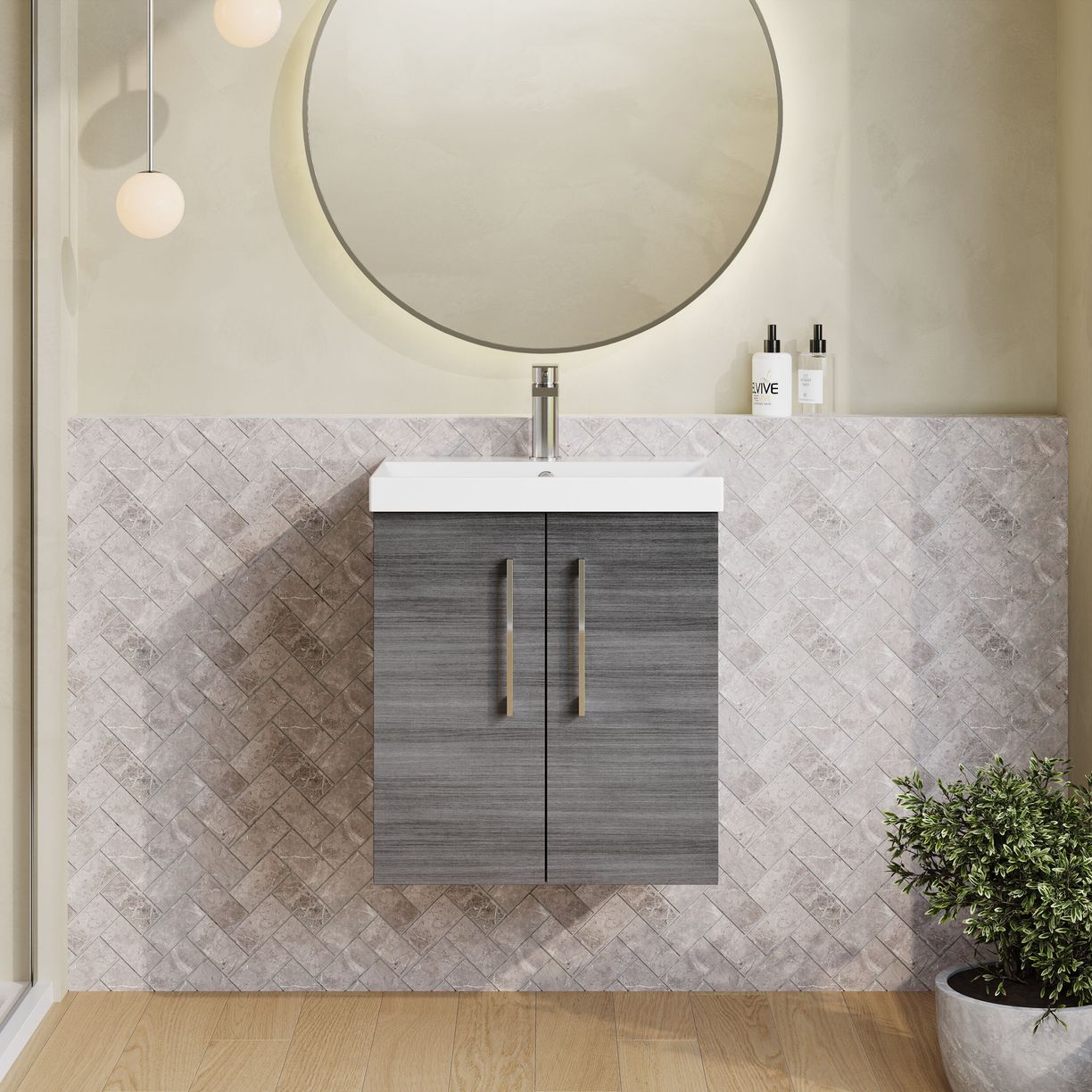 500mm WH 2-Door Vanity & Basin 3 - Anthracite Woodgrain