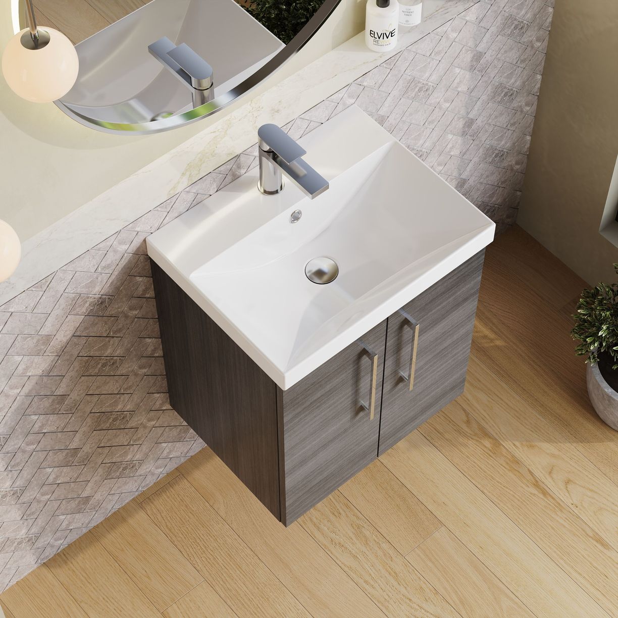 500mm WH 2-Door Vanity & Basin 3 - Anthracite Woodgrain
