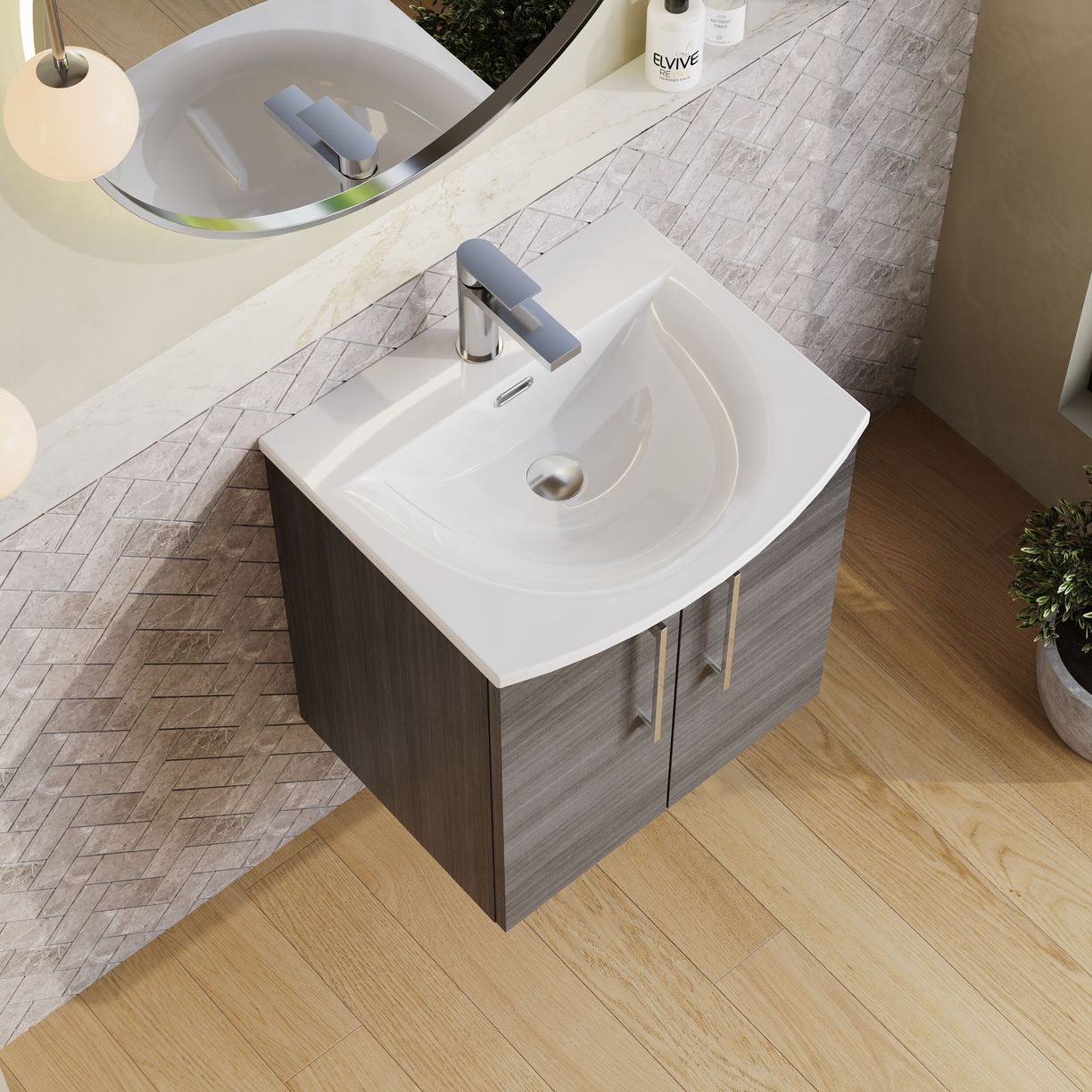 500mm WH 2-Door Vanity & Basin 4 - Anthracite Woodgrain