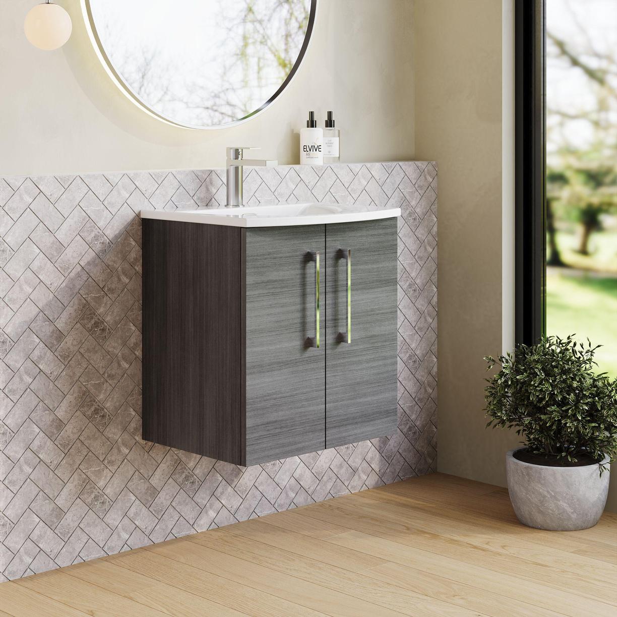 500mm WH 2-Door Vanity & Basin 4 - Anthracite Woodgrain
