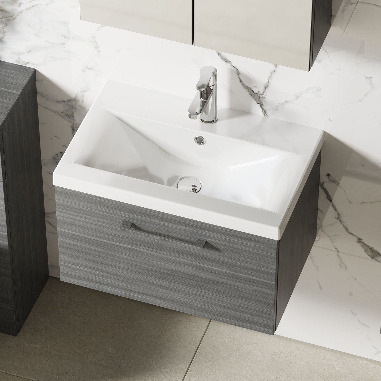 600mm WH 1-Drawer Vanity & Basin 1 - Anthracite Woodgrain