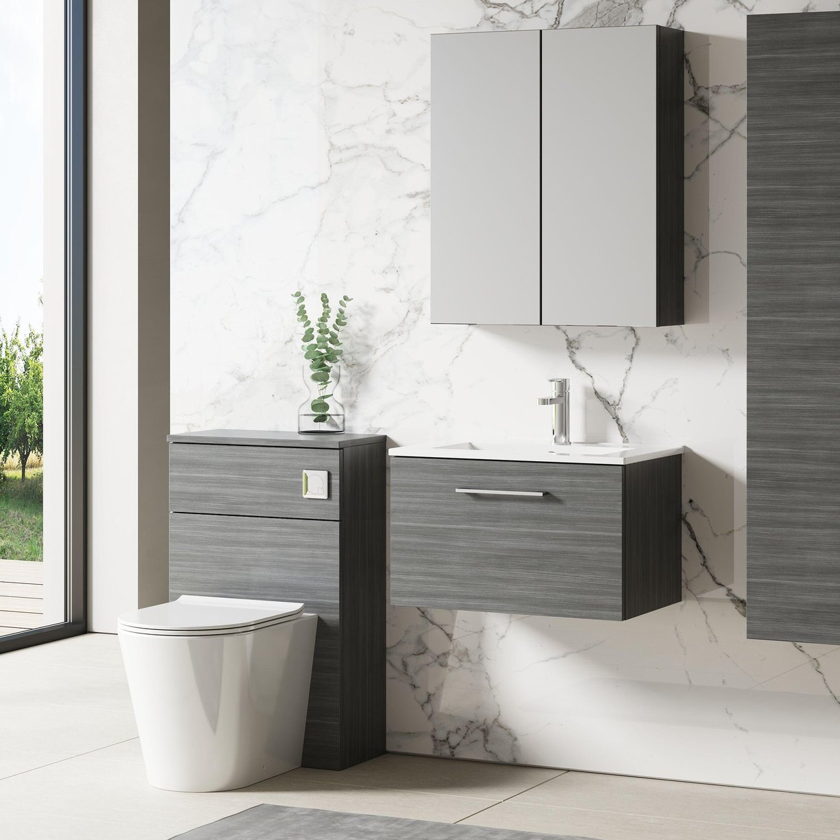 600mm WH 1-Drawer Vanity & Basin 2 - Anthracite Woodgrain