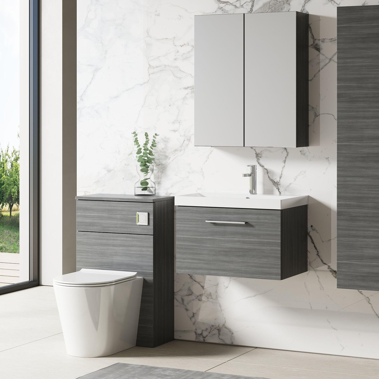 600mm WH 1-Drawer Vanity & Basin 3 - Anthracite Woodgrain