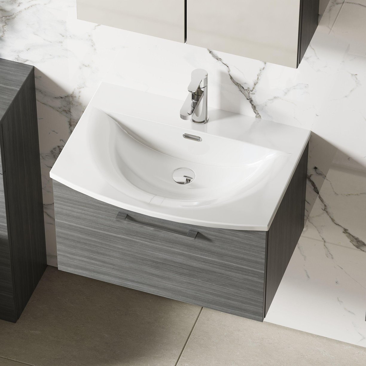 600mm WH 1-Drawer Vanity & Basin 4 - Anthracite Woodgrain