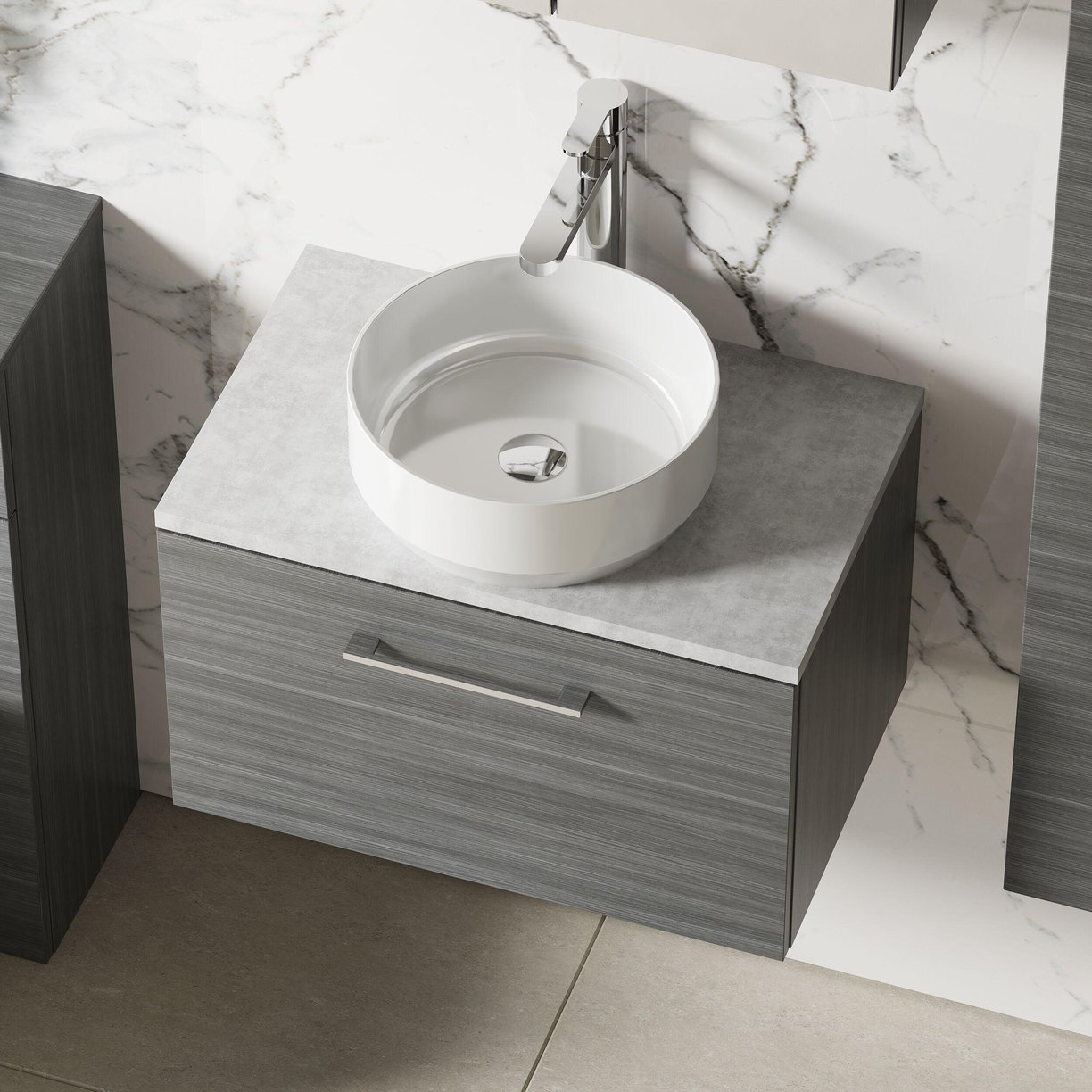 600mm WH 1-Drawer Vanity & Laminate Top - Anthracite Woodgrain