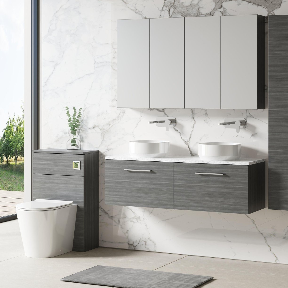 1200mm Wh 2-Drawer Vanity & Laminate Top - Grey Woodgrain