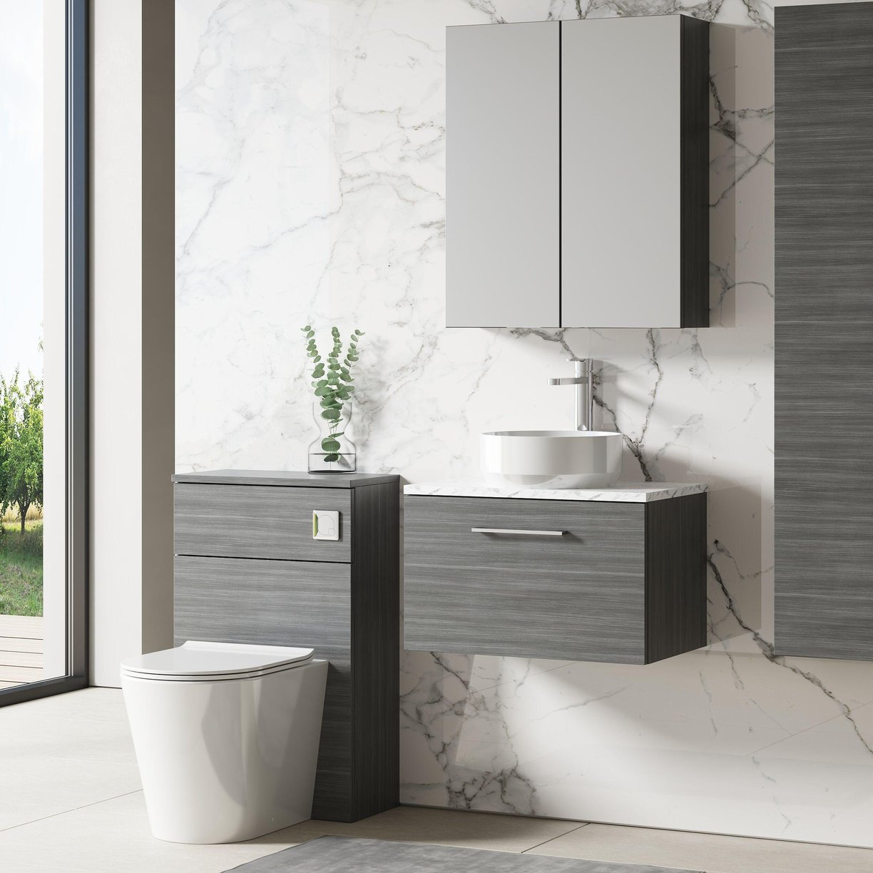 600mm Wh 1-Drawer Vanity & Laminate Top - Anthracite Woodgrain