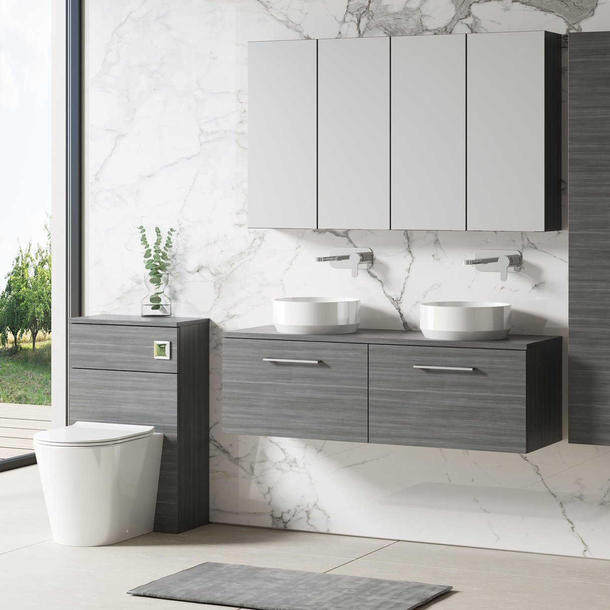 1200mm WH 2-Drawer Vanity & Worktop - Anthracite Woodgrain