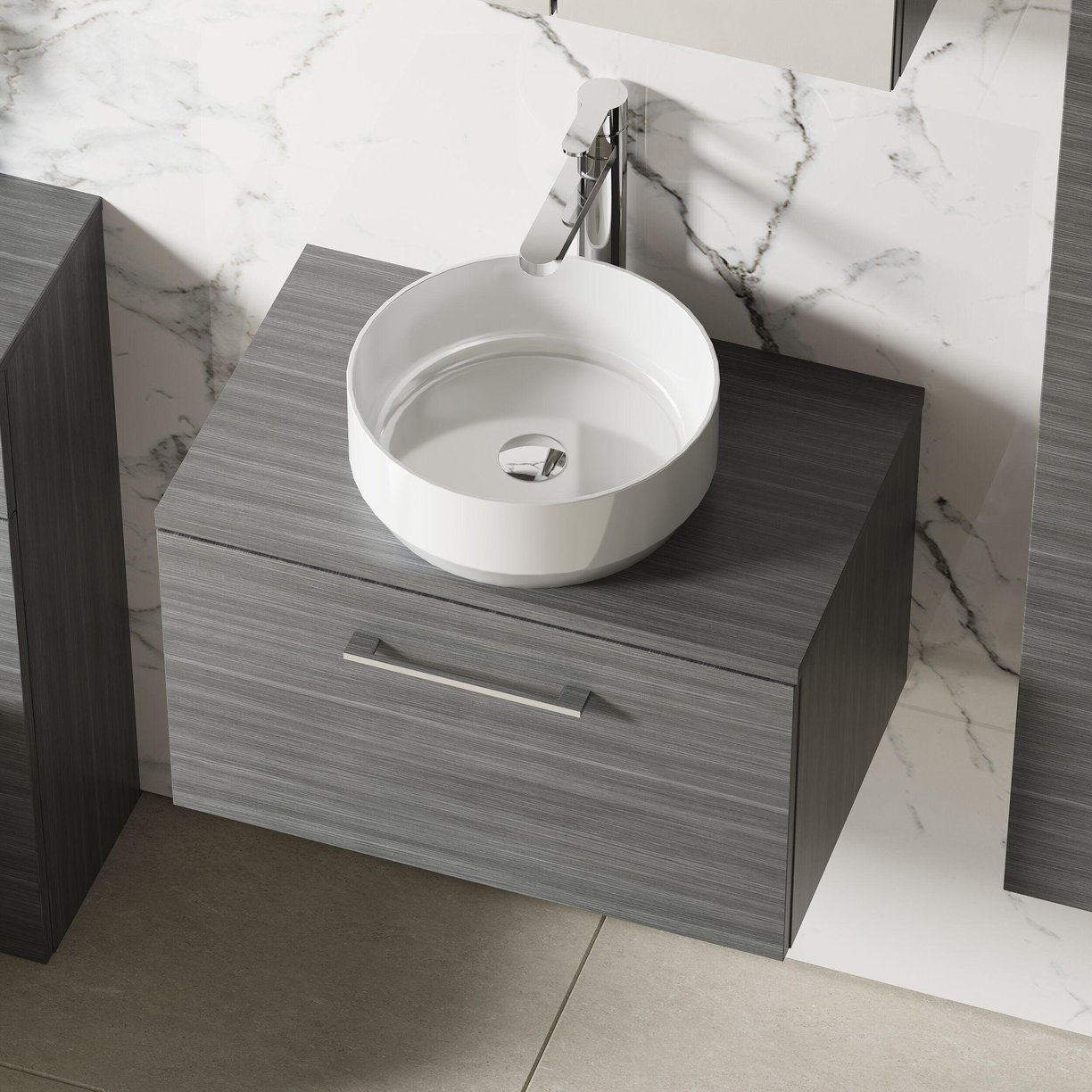 600mm WH 1-Drawer Vanity & Worktop - Anthracite Woodgrain