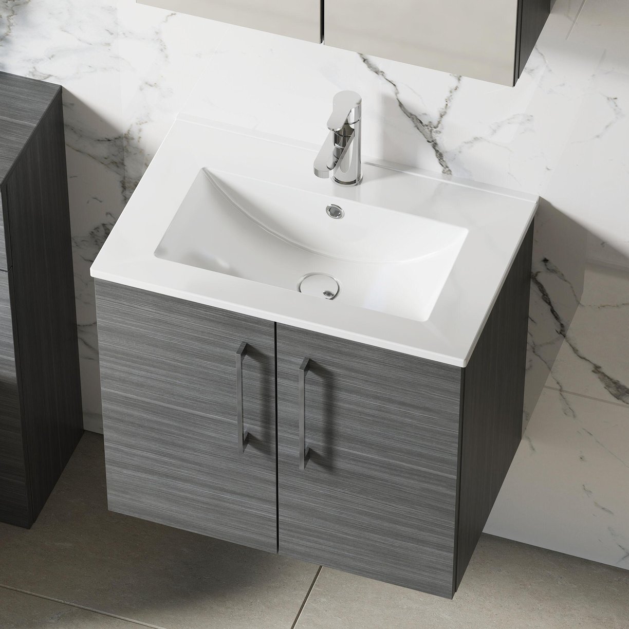 600mm WH 2-Door Vanity & Basin 2 - Anthracite Woodgrain