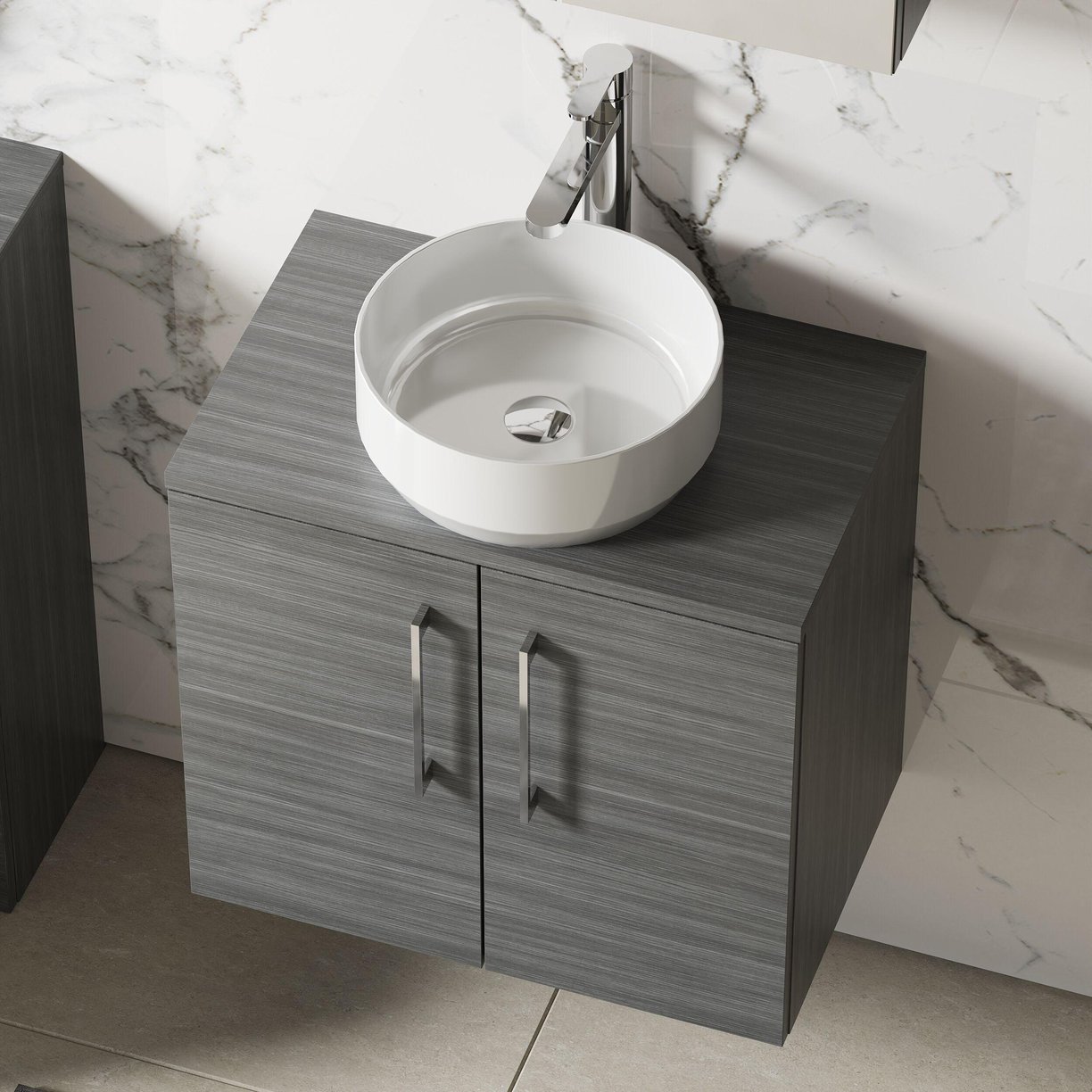 600mm WH 2-Door Vanity & Worktop - Anthracite Woodgrain