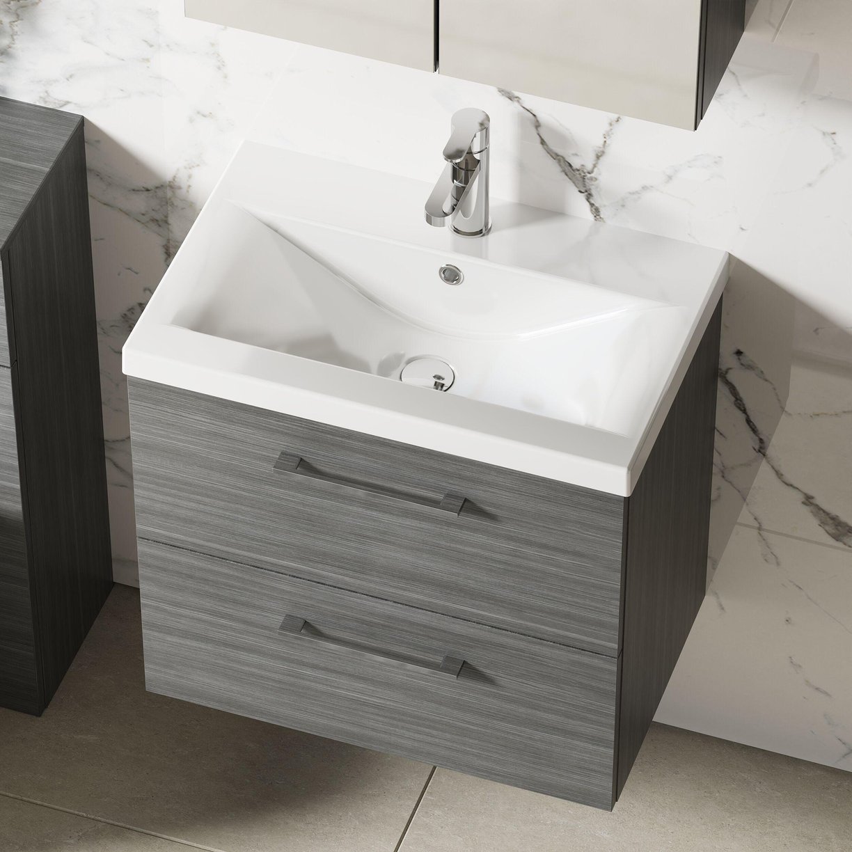 600mm WH 2-Drawer Vanity & Basin 1 - Anthracite Woodgrain