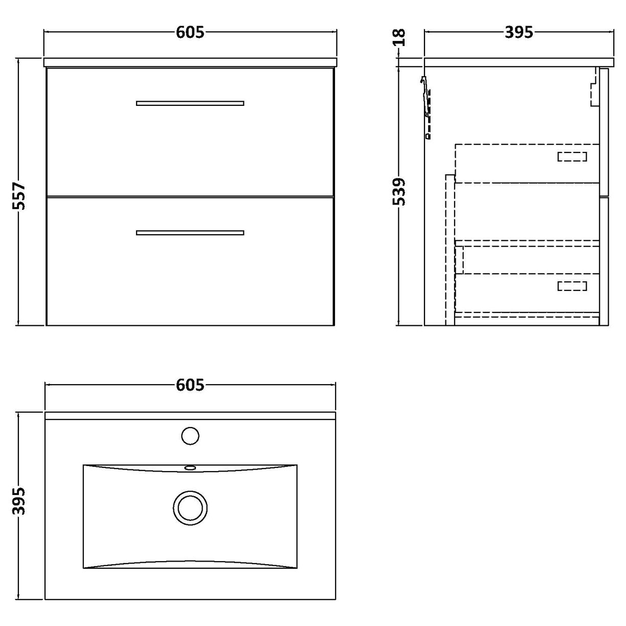 600 WH 2-Drawer Vanity & Basin 2