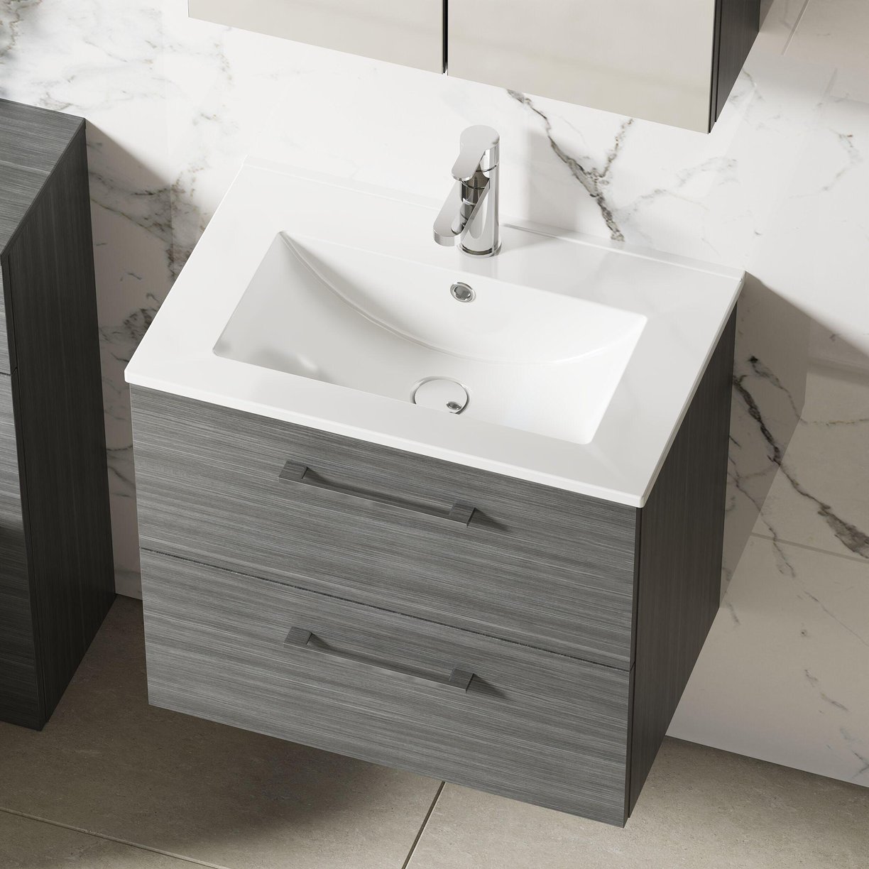 600mm WH 2-Drawer Vanity & Basin 2 - Anthracite Woodgrain